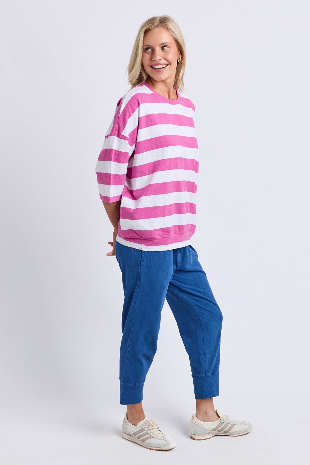 Mazie Block Stripe Sweat Magenta/White Stripe