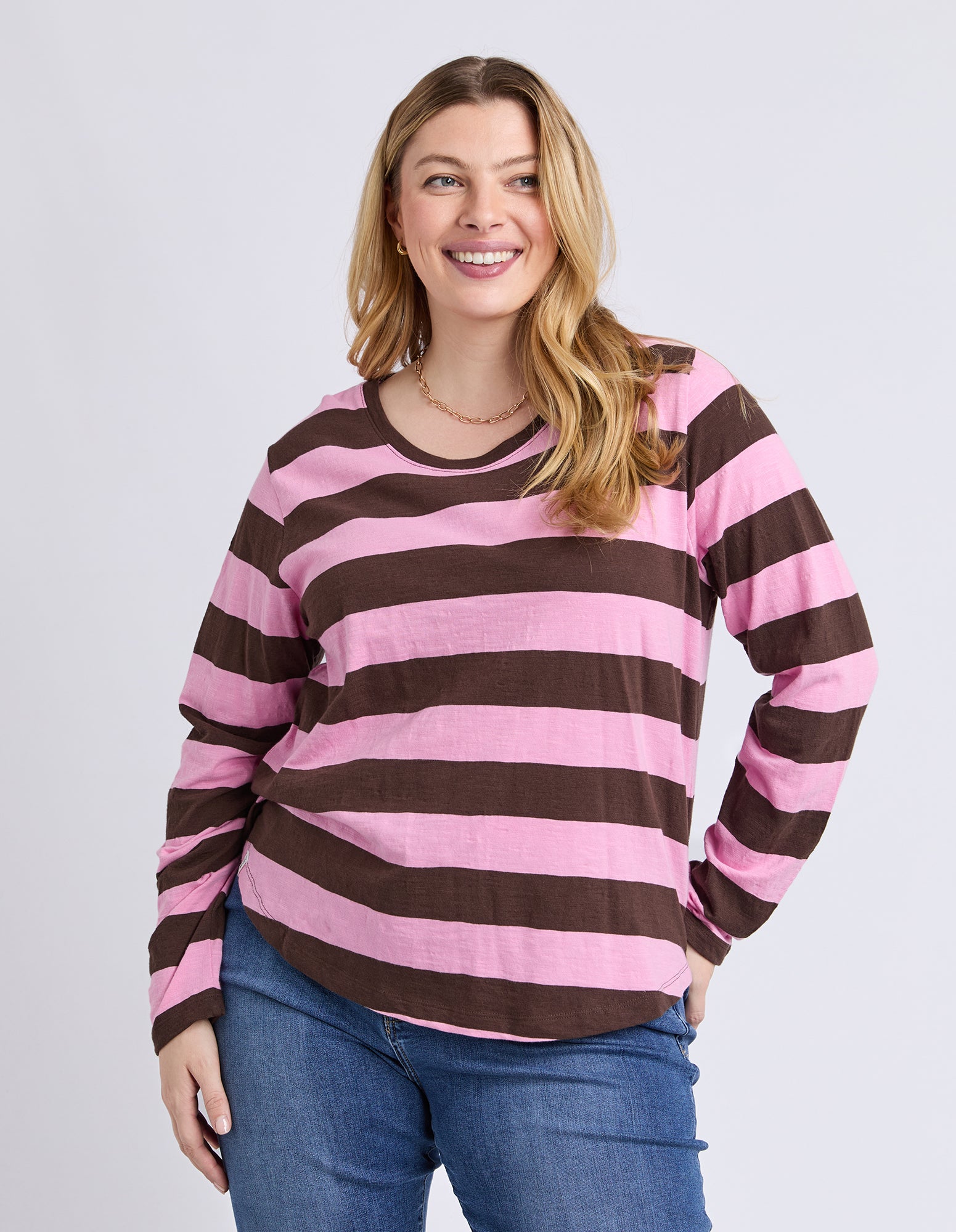 Spritz Stripe Long Sleeve Tee Coffee/Pink