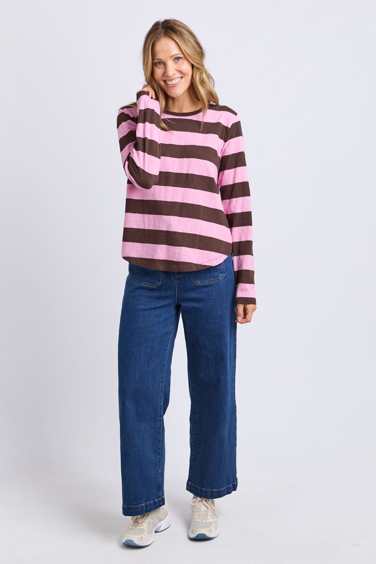 Spritz Stripe Long Sleeve Tee Coffee/Pink