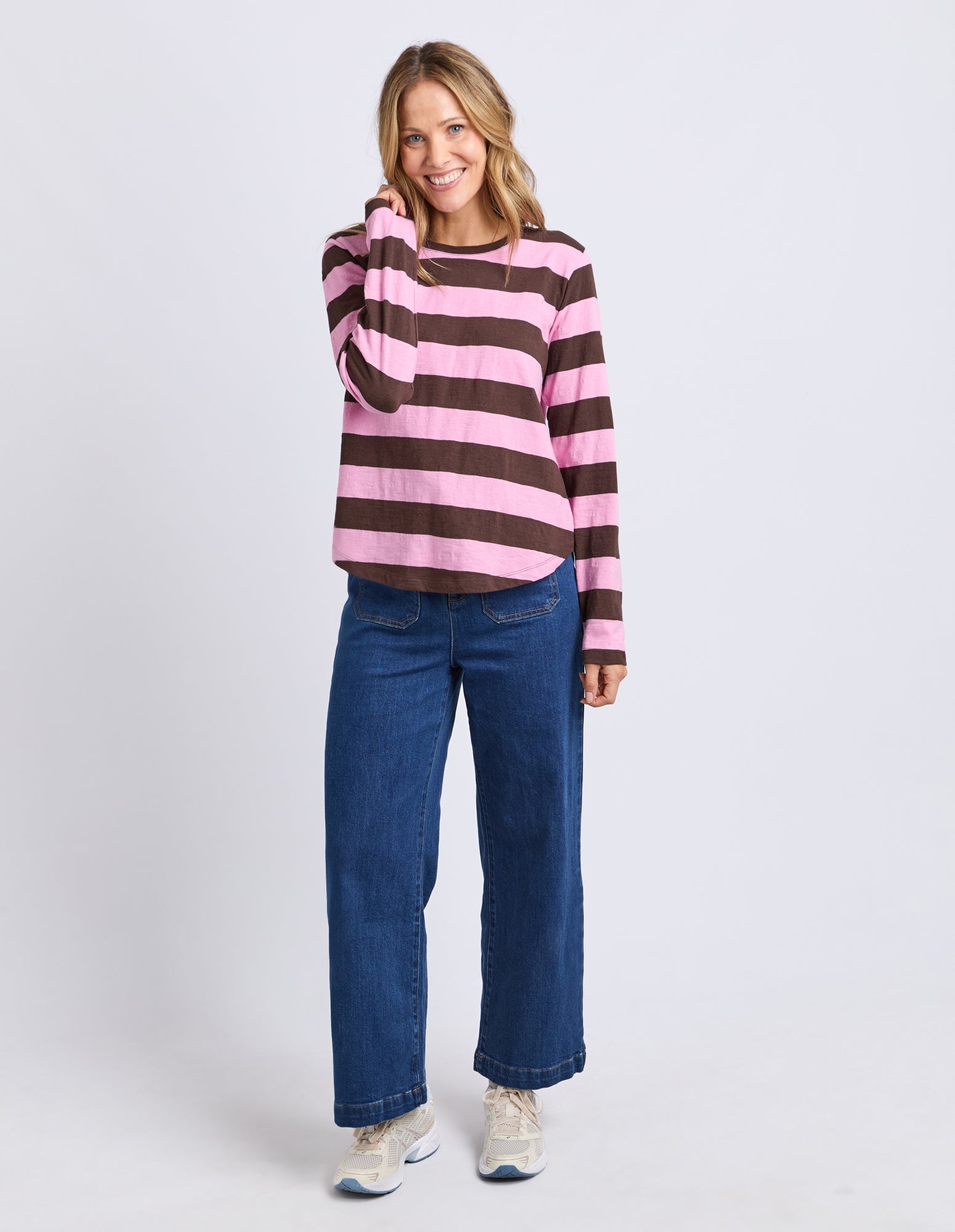 Spritz Stripe Long Sleeve Tee Coffee/Pink