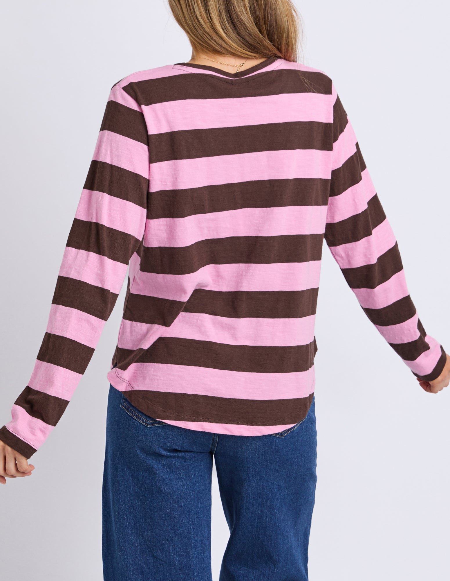 Spritz Stripe Long Sleeve Tee Coffee/Pink