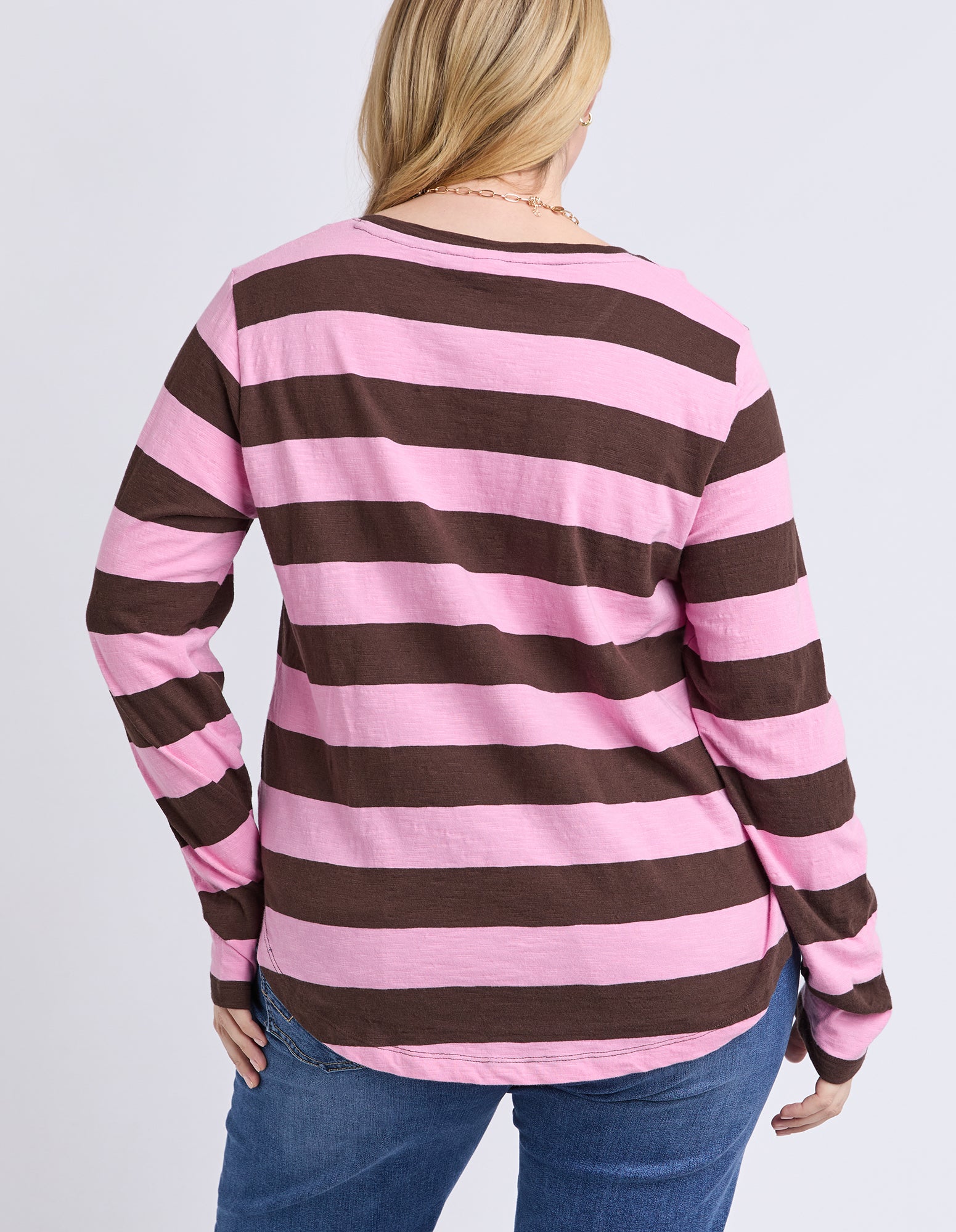 Spritz Stripe Long Sleeve Tee Coffee/Pink
