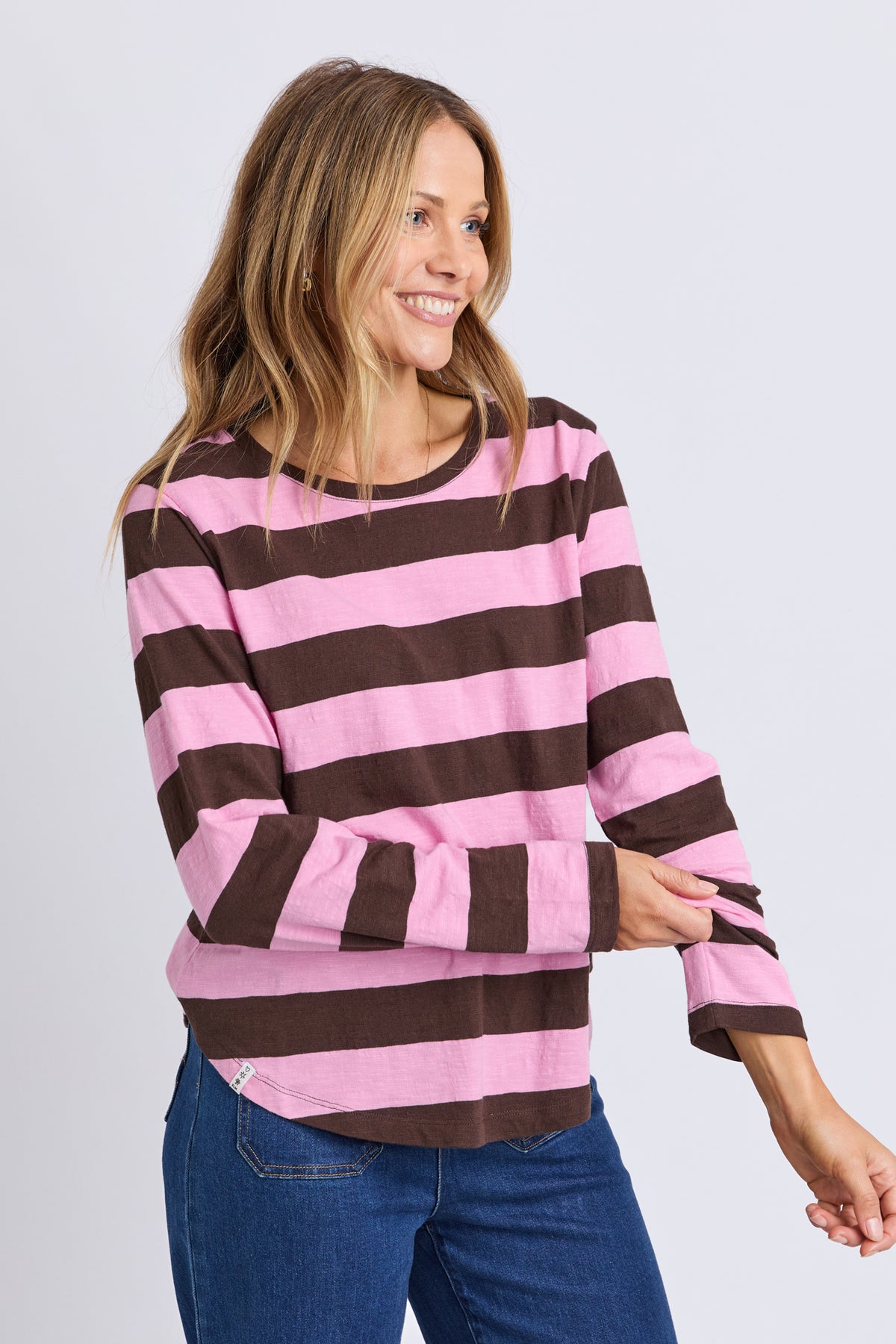 Spritz Stripe Long Sleeve Tee Coffee/Pink