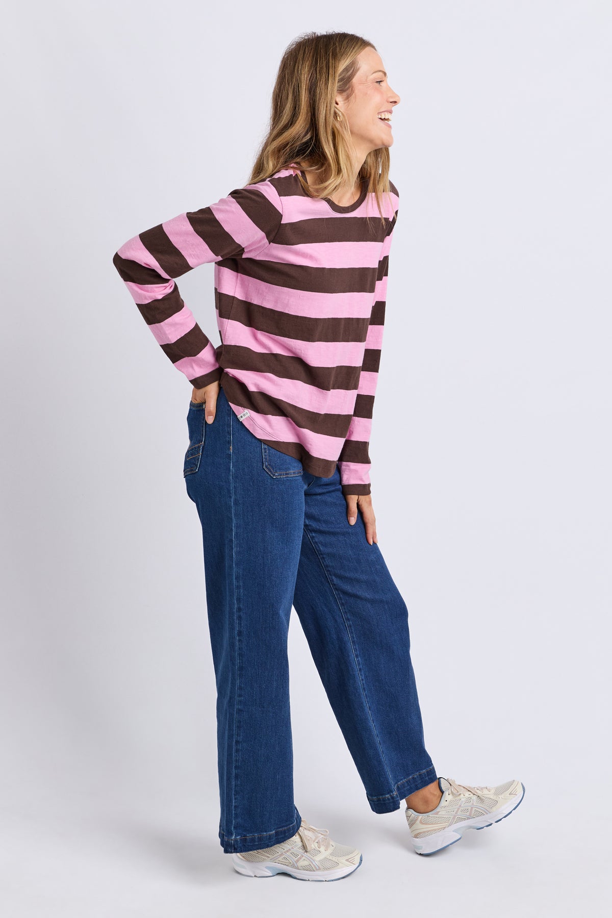 Spritz Stripe Long Sleeve Tee Coffee/Pink