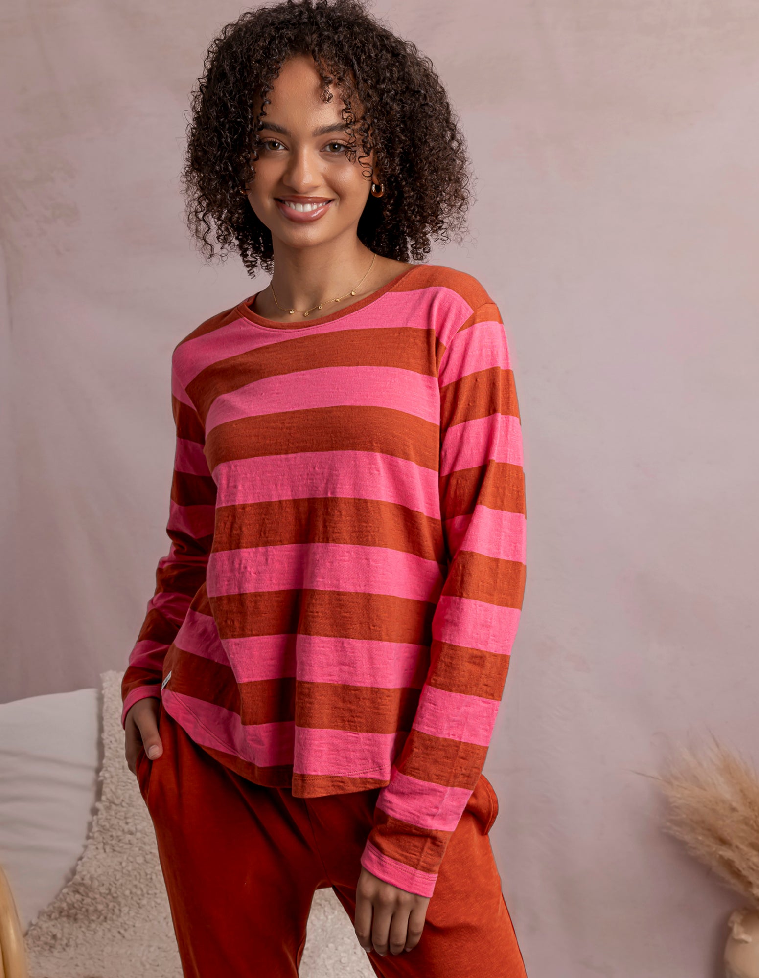 Spritz Stripe Long Sleeve Tee Earth/Pink