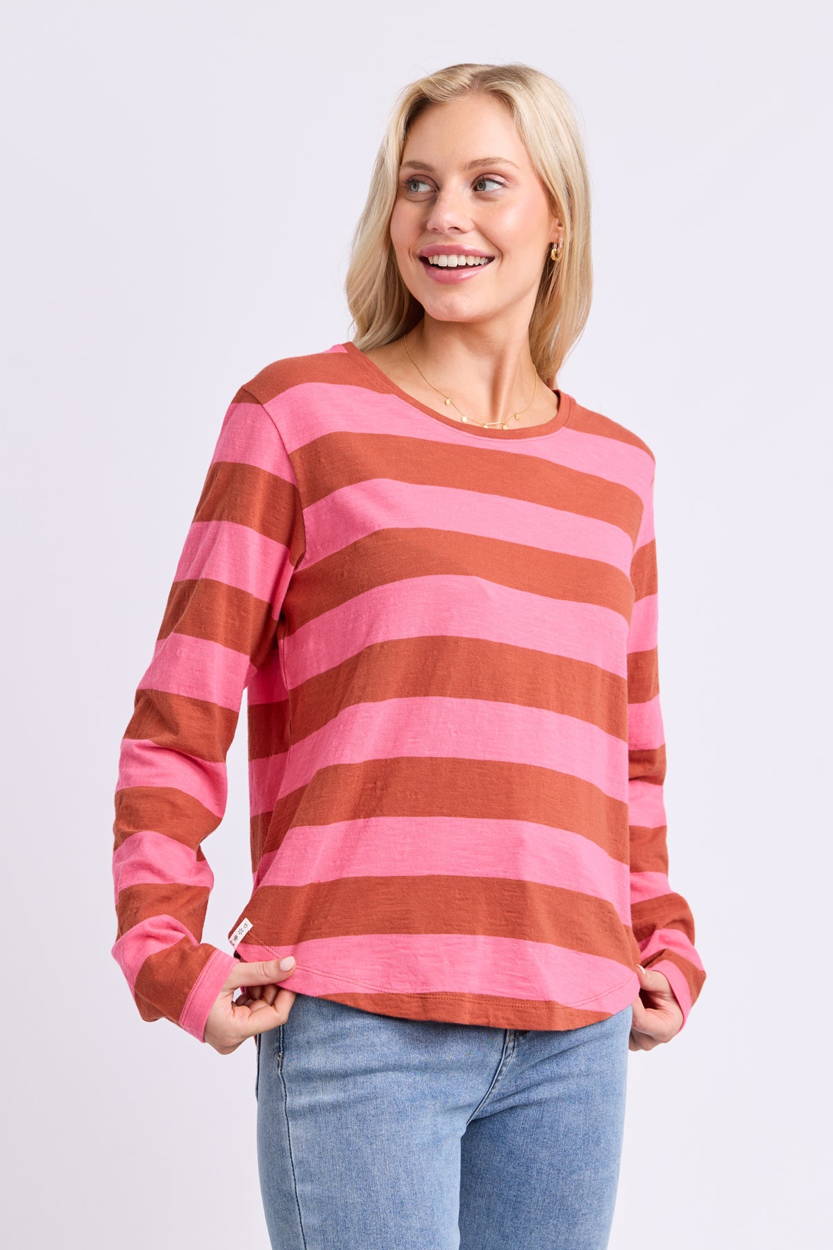 Spritz Stripe Long Sleeve Tee Earth/Pink