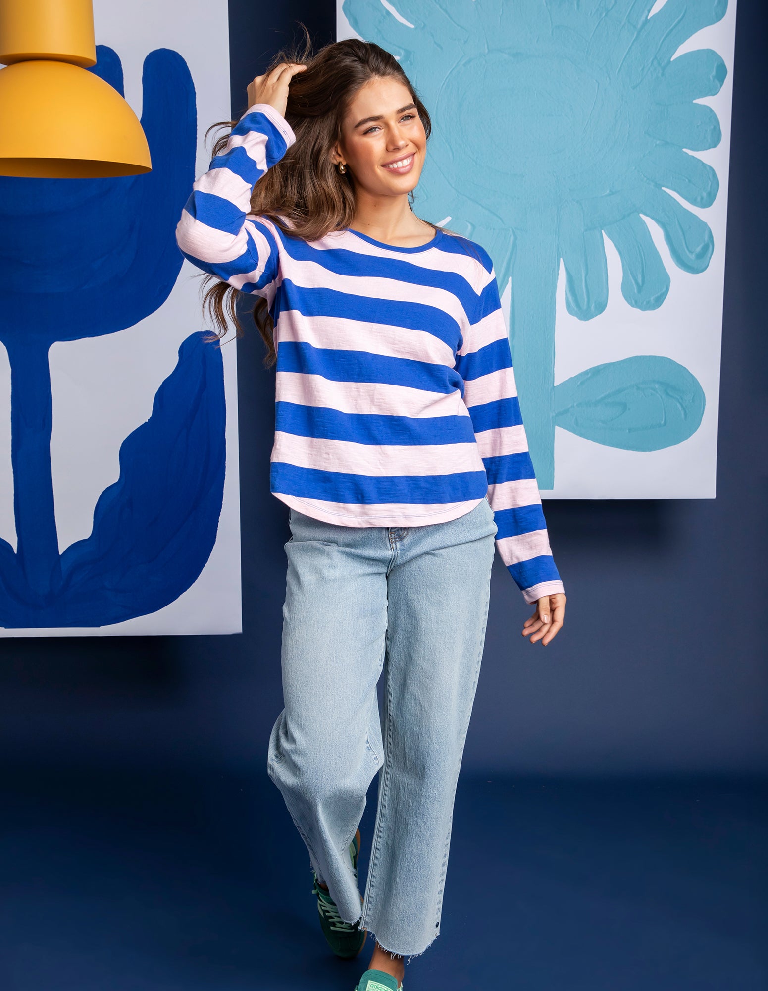 Spritz Stripe Long Sleeve French Blue & Pink