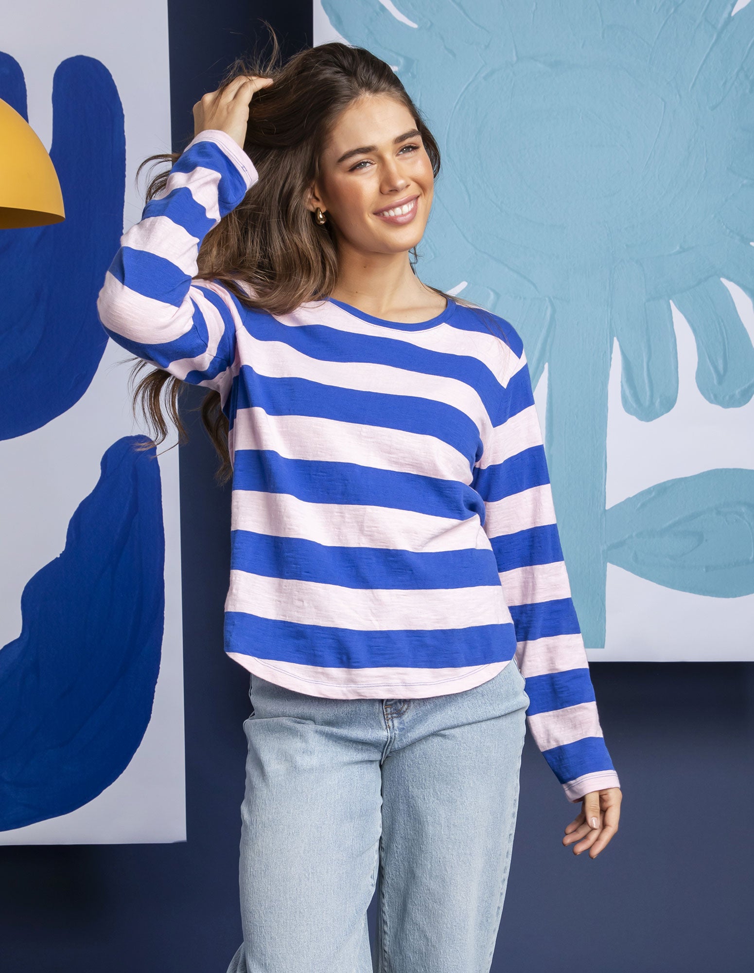 Spritz Stripe Long Sleeve French Blue & Pink
