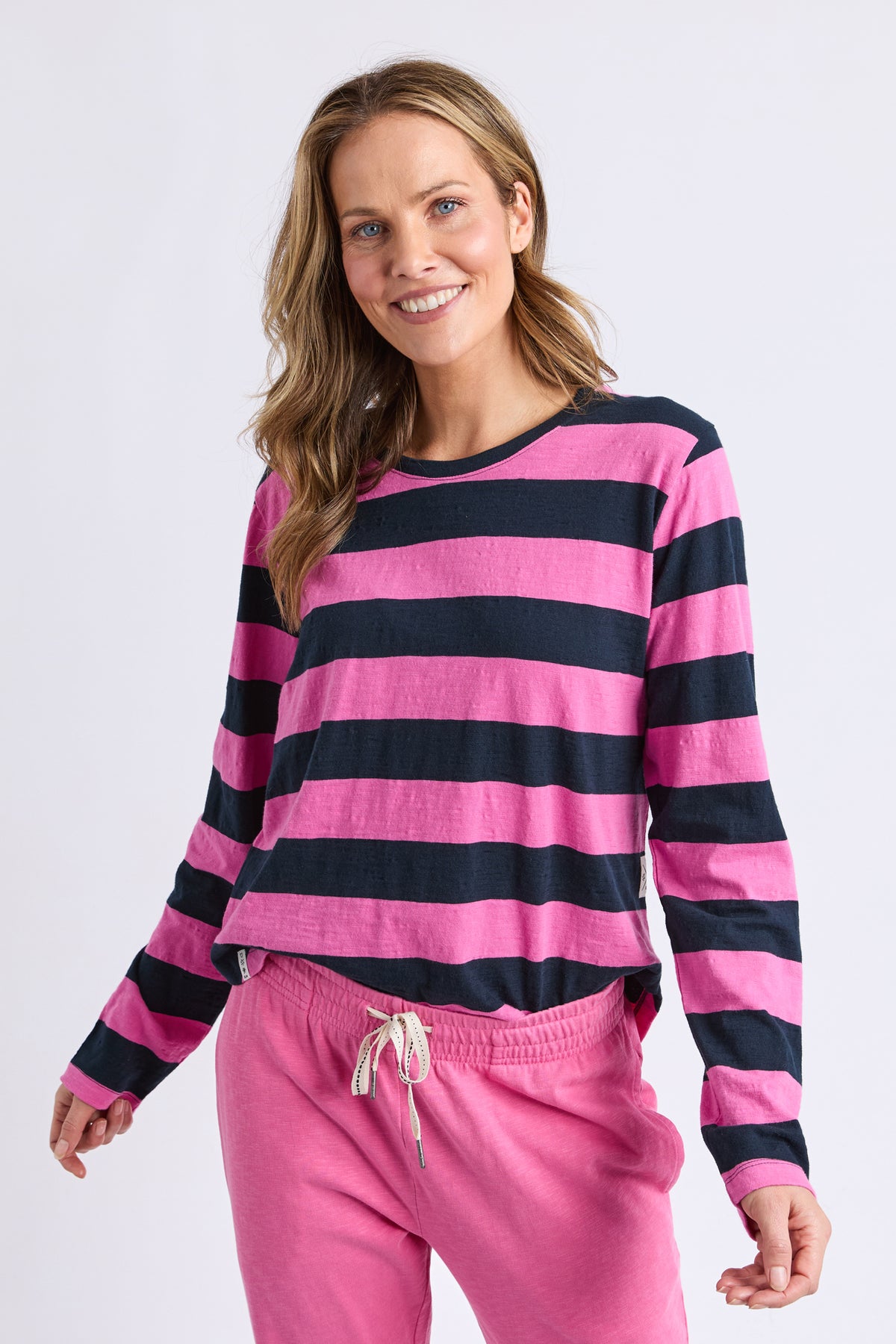 Spritz Stripe Long Sleeve Tee Hot Pink/Navy