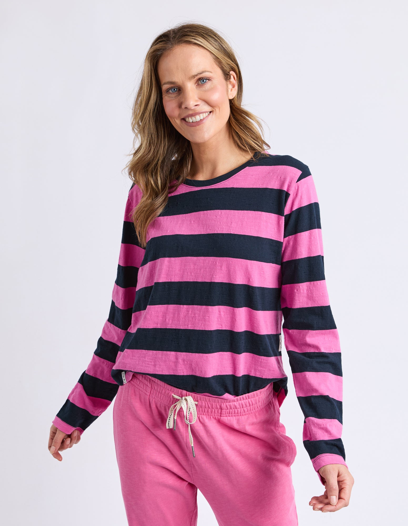 Spritz Stripe Long Sleeve Tee Hot Pink/Navy