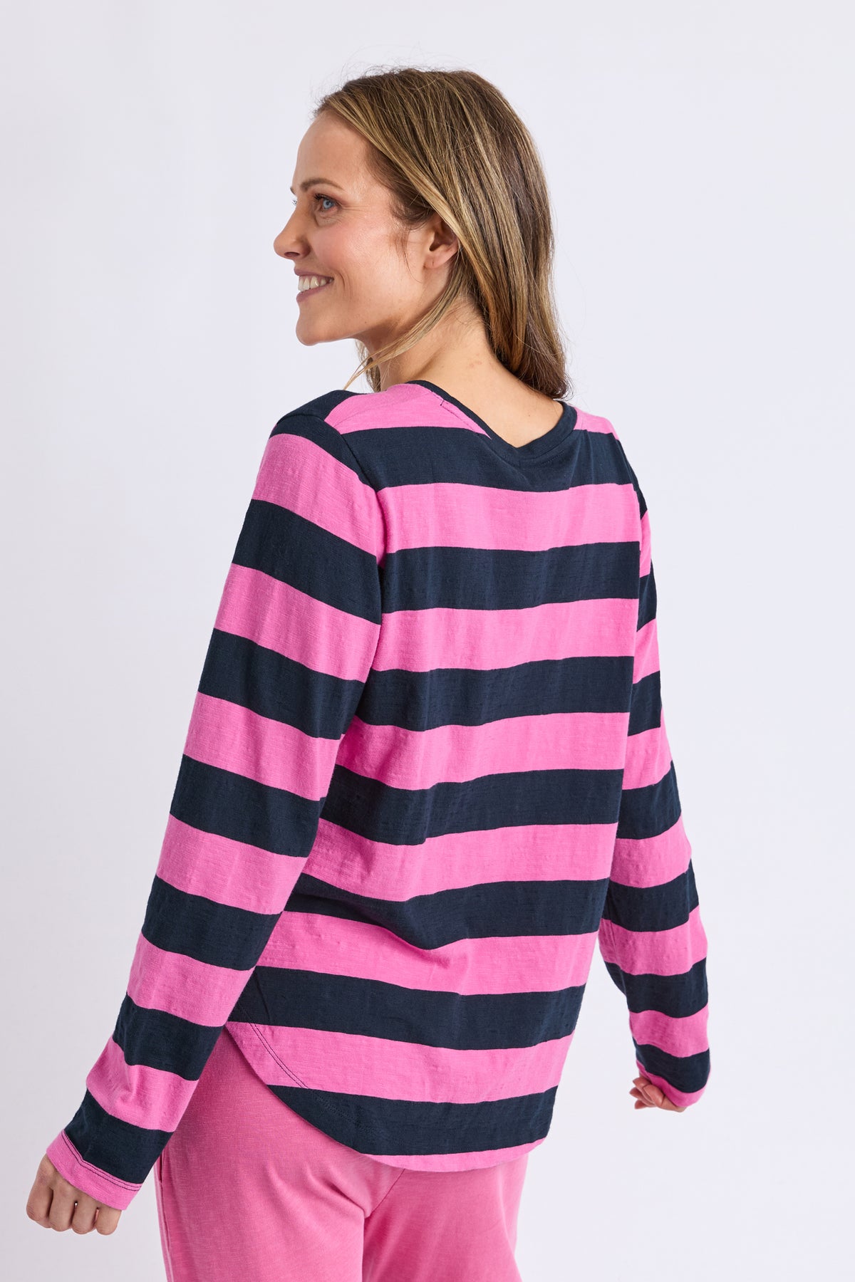 Spritz Stripe Long Sleeve Tee Hot Pink/Navy