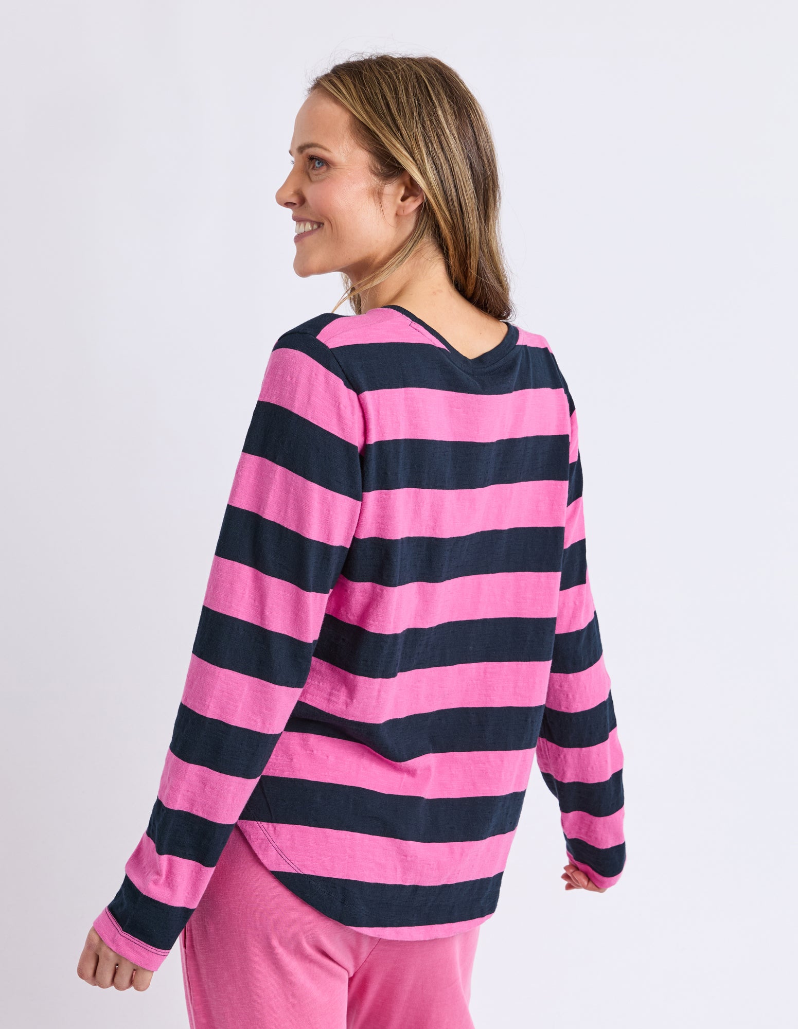 Spritz Stripe Long Sleeve Tee Hot Pink/Navy