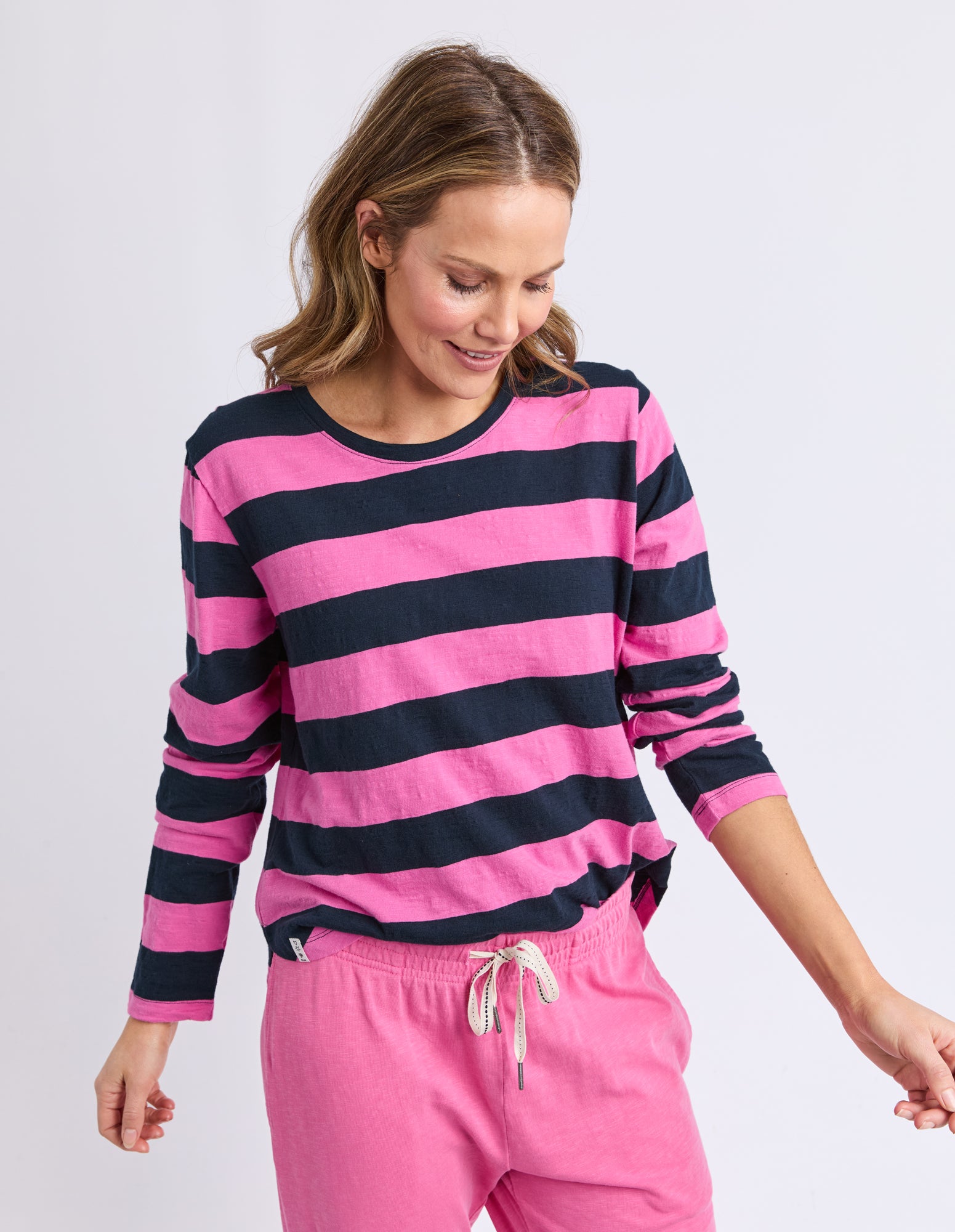 Spritz Stripe Long Sleeve Tee Hot Pink/Navy
