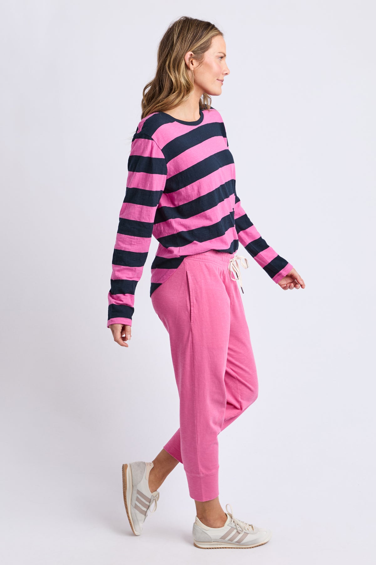 Spritz Stripe Long Sleeve Tee Hot Pink/Navy