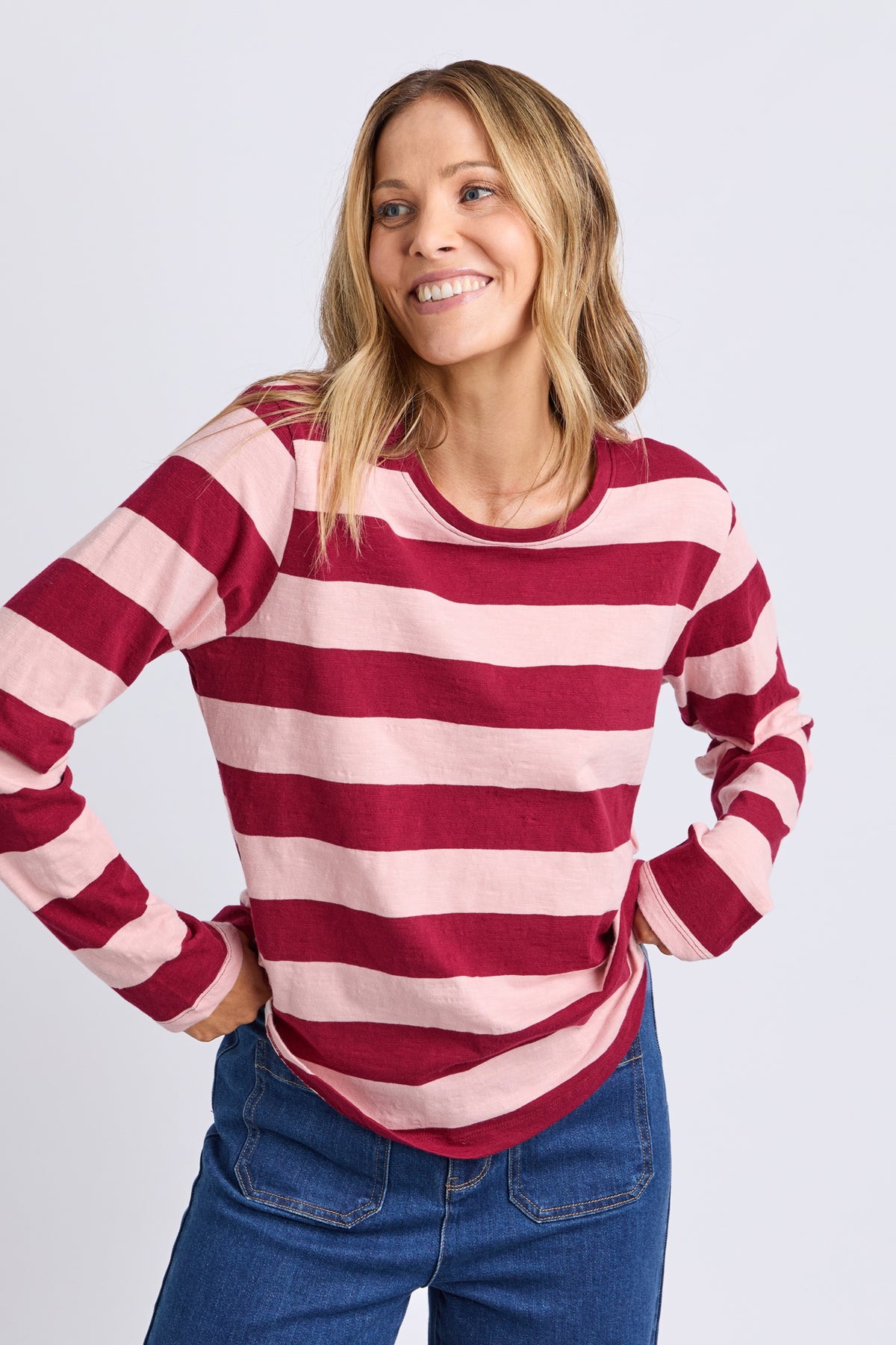 Spritz Stripe Long Sleeve Tee Maroon/Rose