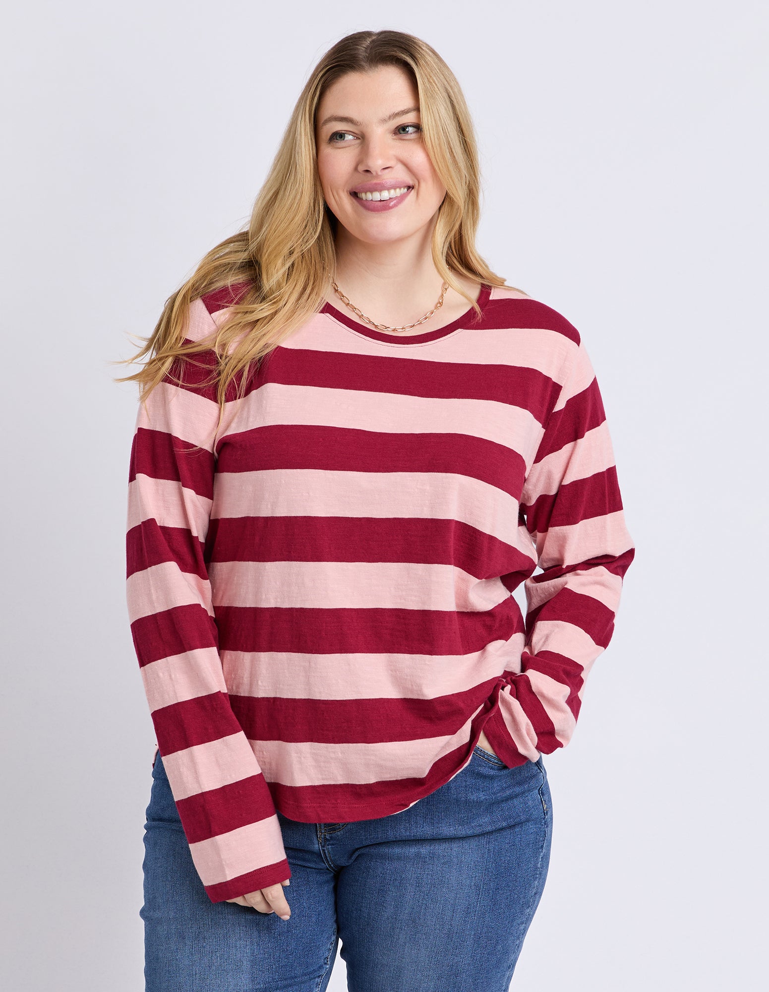 Spritz Stripe Long Sleeve Tee Maroon/Rose