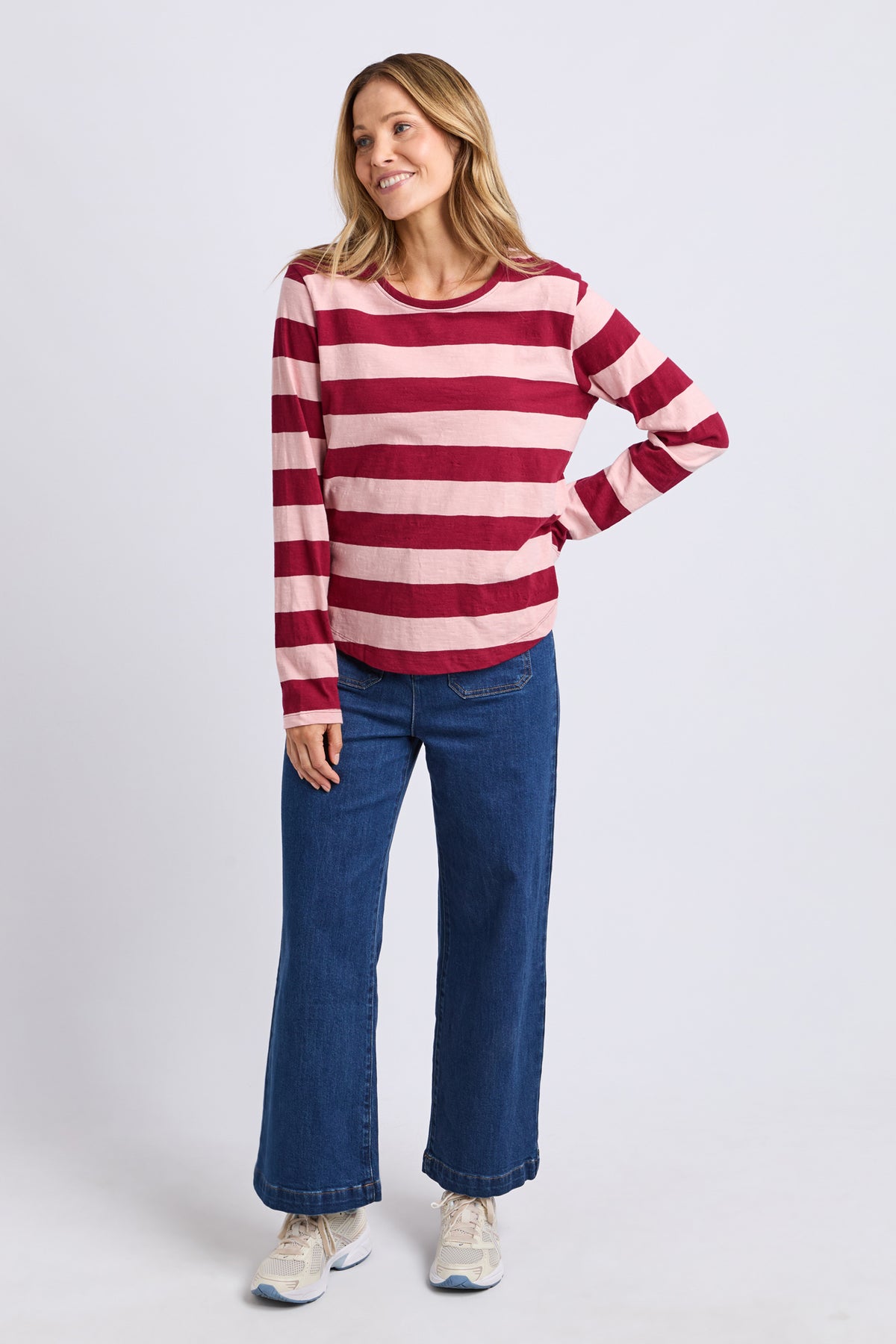 Spritz Stripe Long Sleeve Tee Maroon/Rose