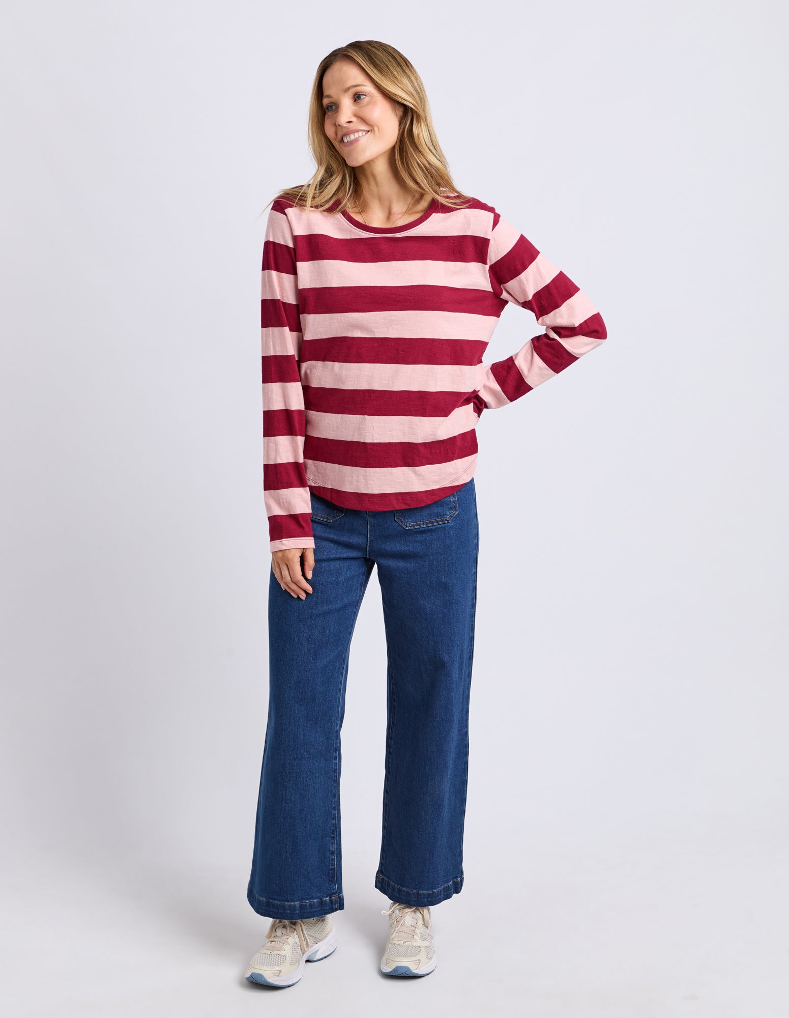 Spritz Stripe Long Sleeve Tee Maroon/Rose