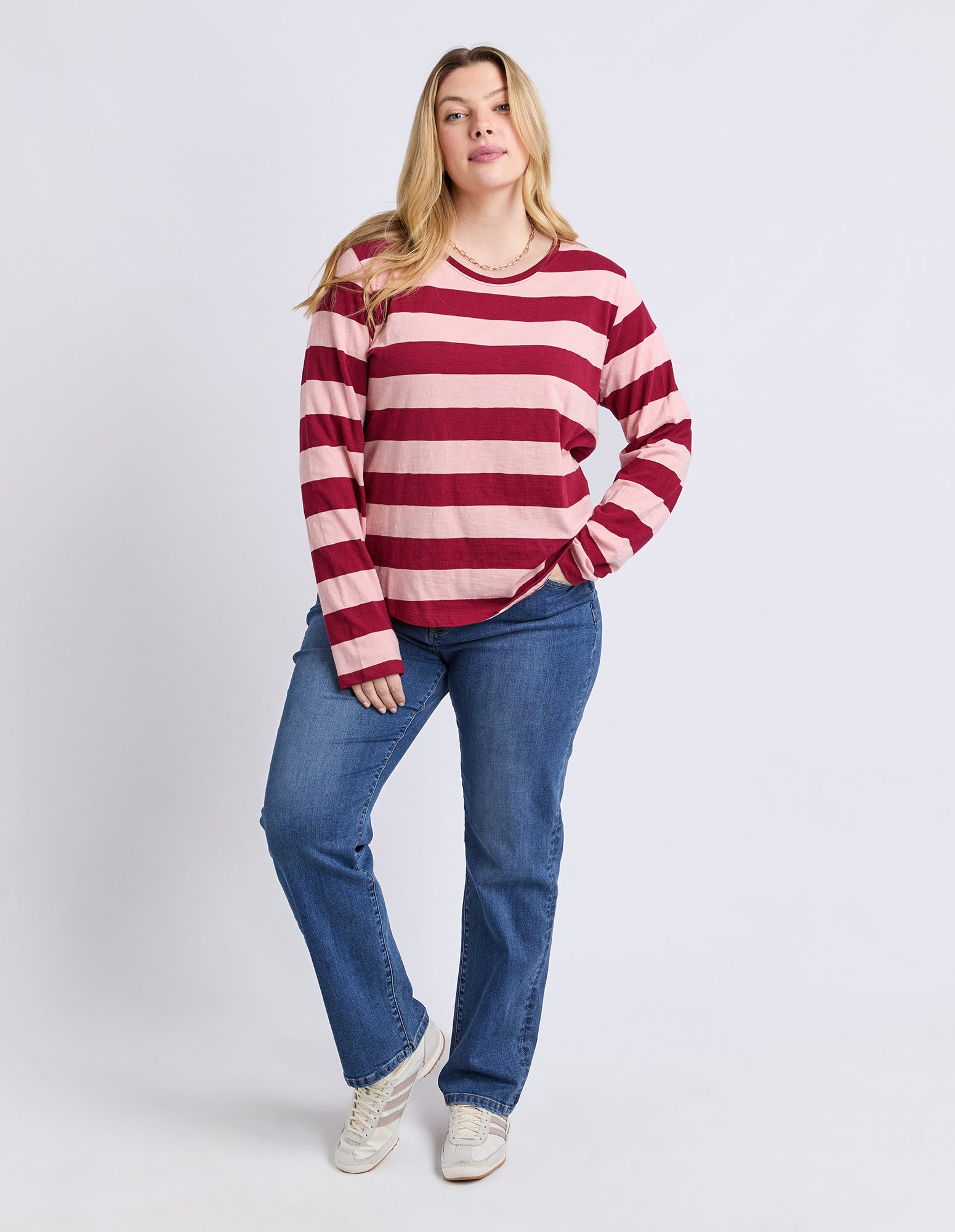Spritz Stripe Long Sleeve Tee Maroon/Rose