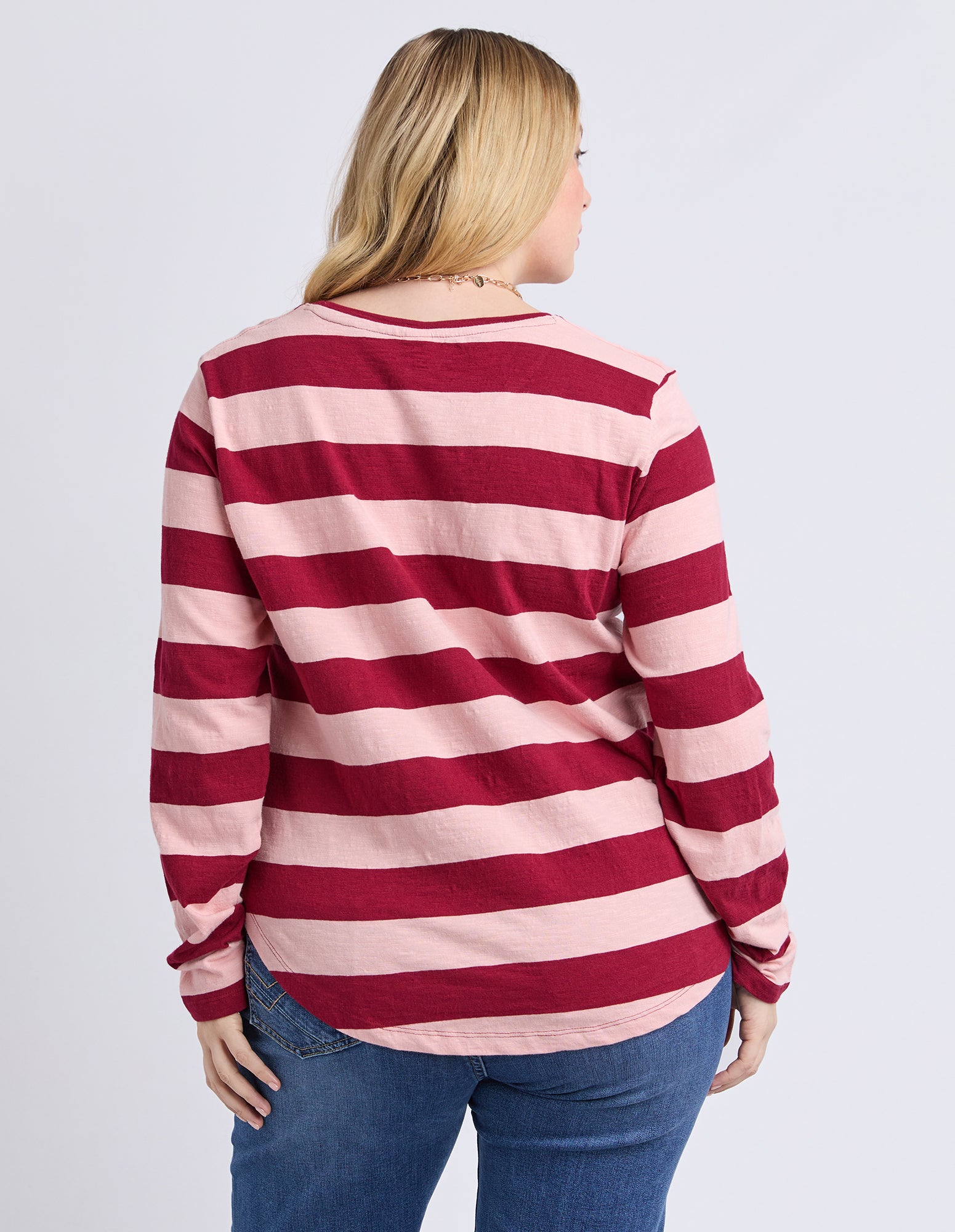 Spritz Stripe Long Sleeve Tee Maroon/Rose
