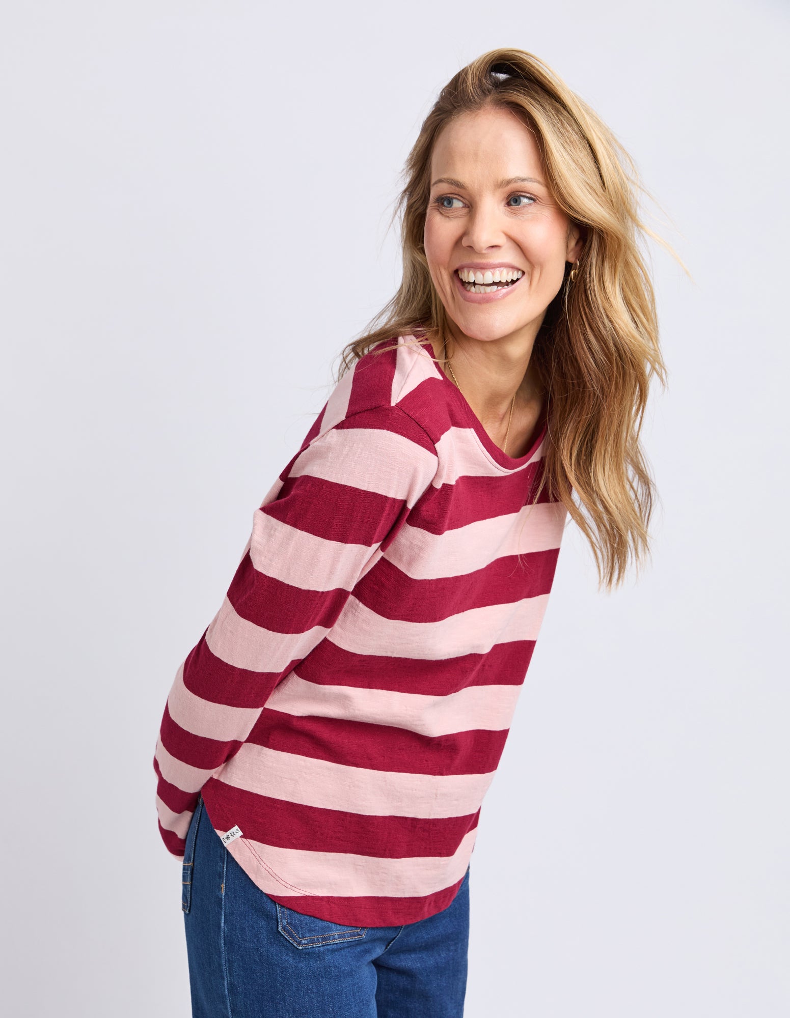 Spritz Stripe Long Sleeve Tee Maroon/Rose