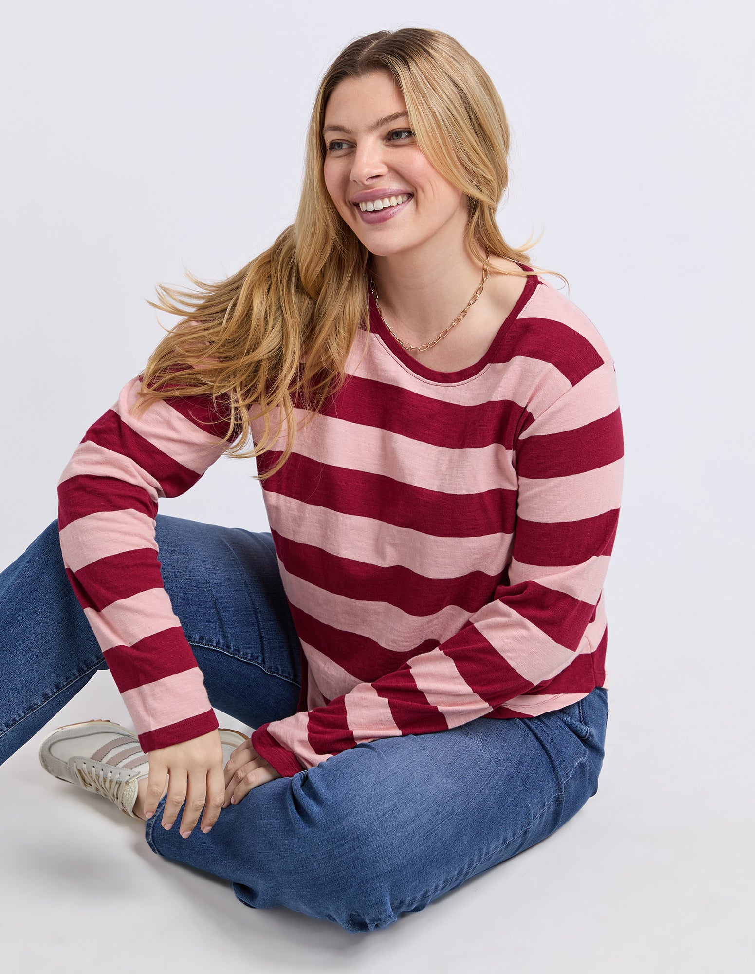 Spritz Stripe Long Sleeve Tee Maroon/Rose