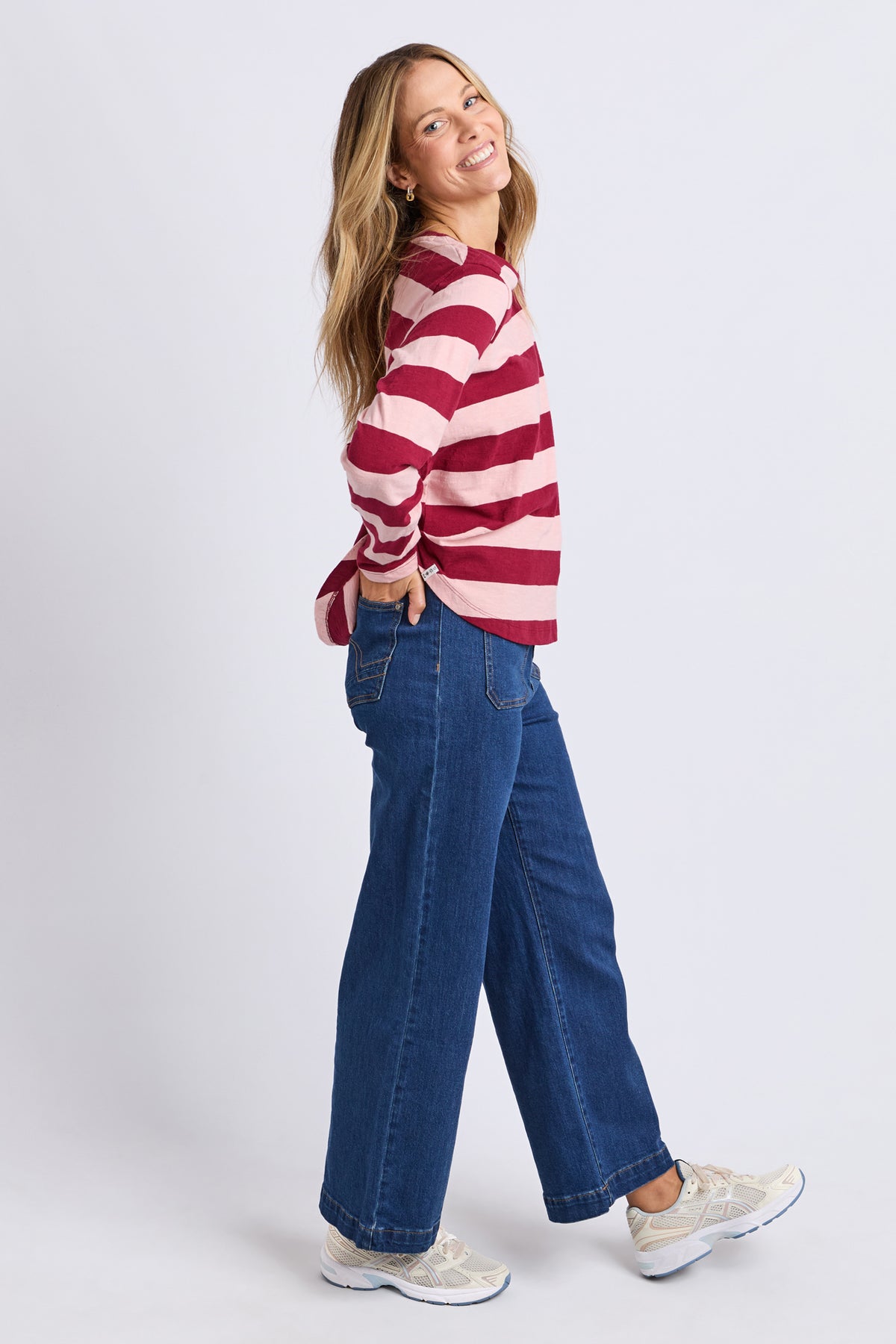 Spritz Stripe Long Sleeve Tee Maroon/Rose