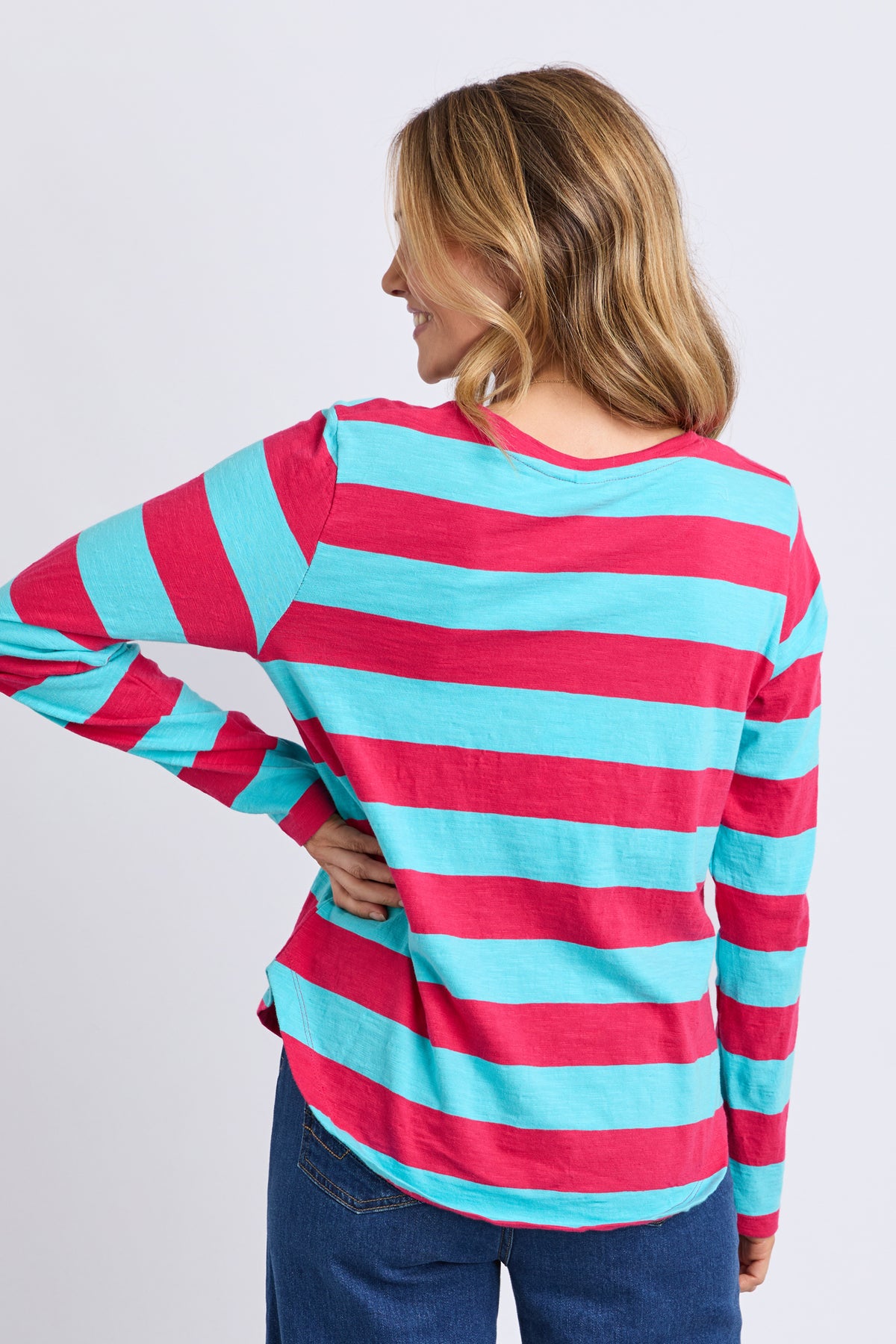 Spritz Stripe Long Sleeve Tee Sea/Dark Pink