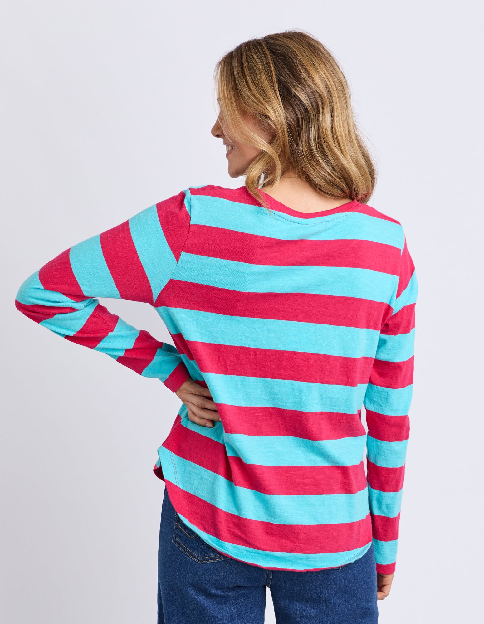 Spritz Stripe Long Sleeve Tee Sea/Dark Pink