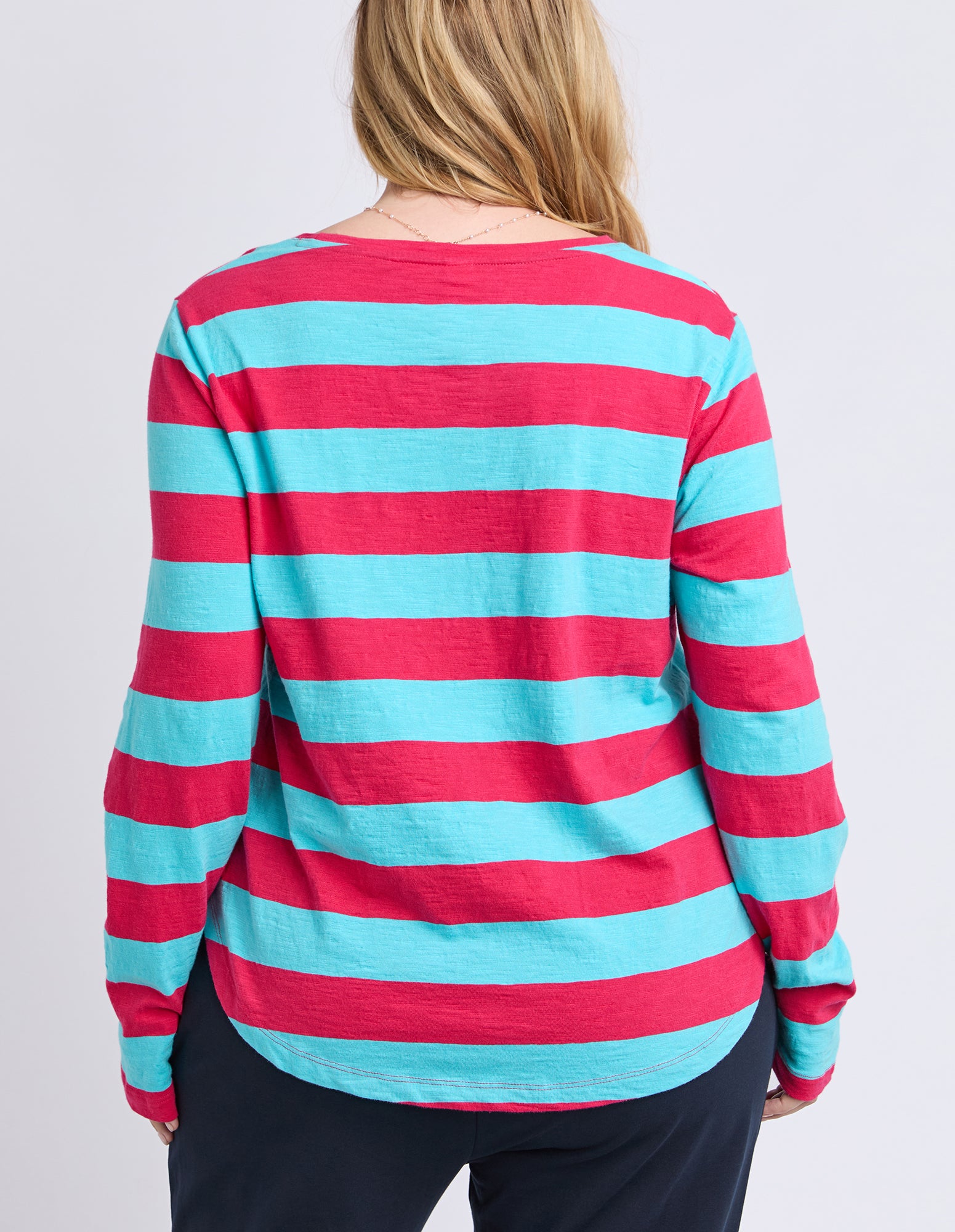 Spritz Stripe Long Sleeve Tee Sea/Dark Pink
