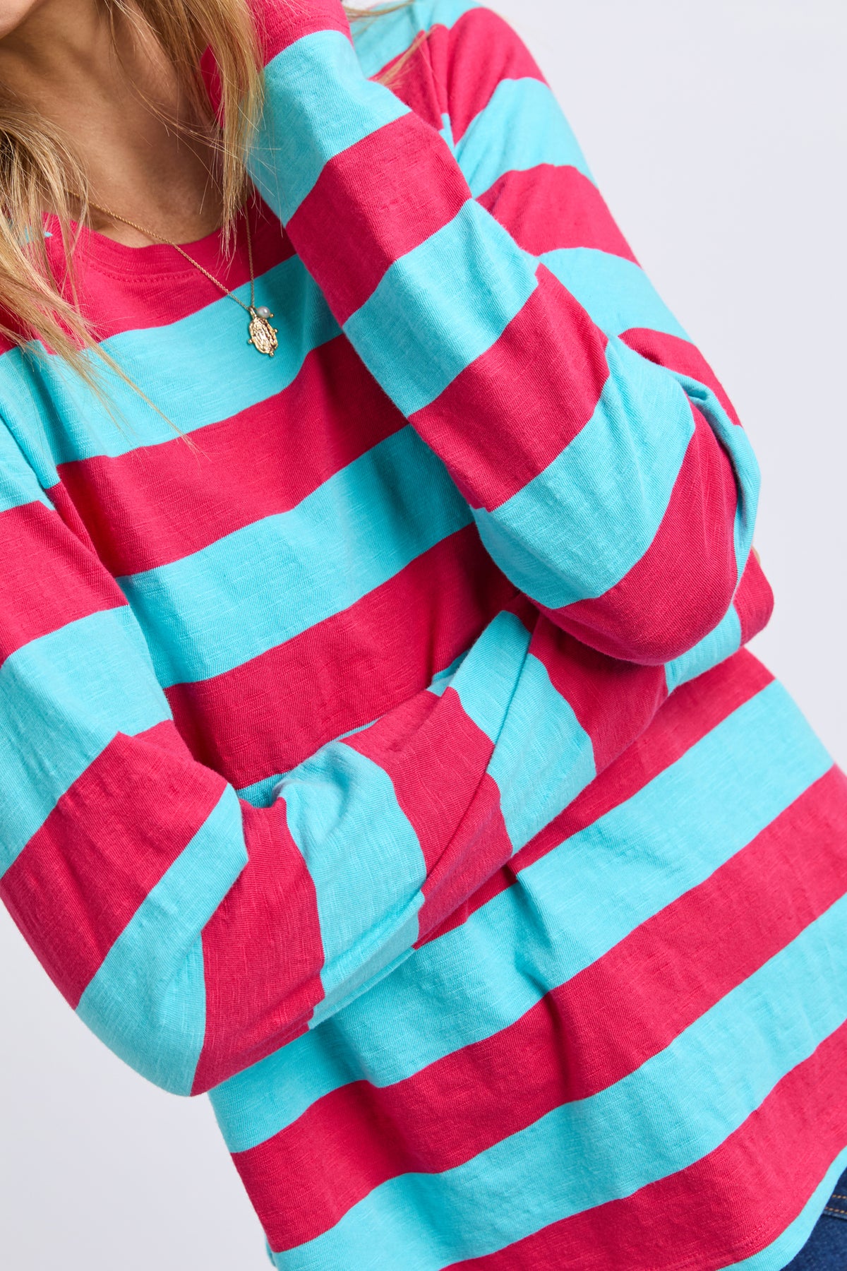 Spritz Stripe Long Sleeve Tee Sea/Dark Pink