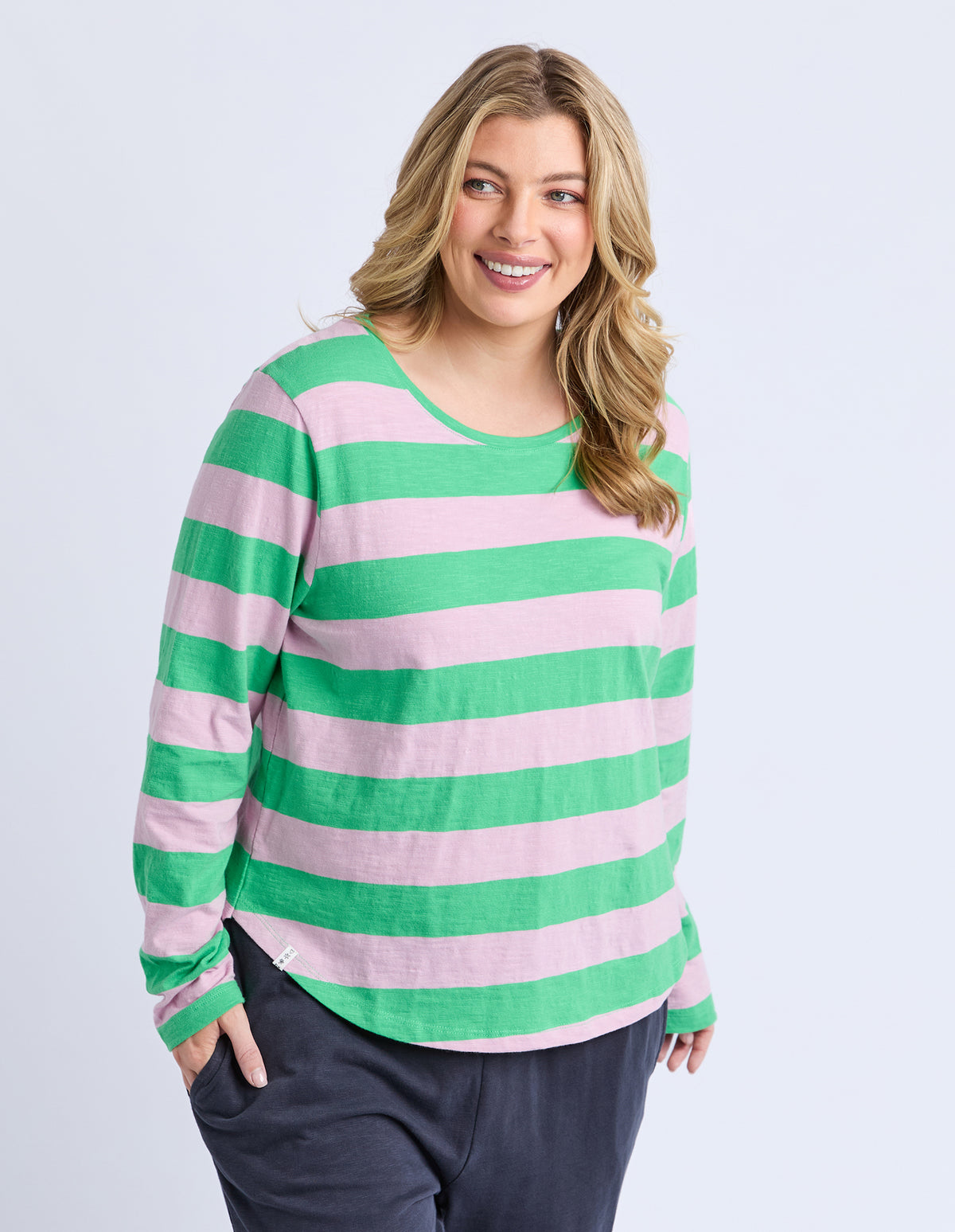 Spritz Stripe Long Sleeve Spring Green & Pink