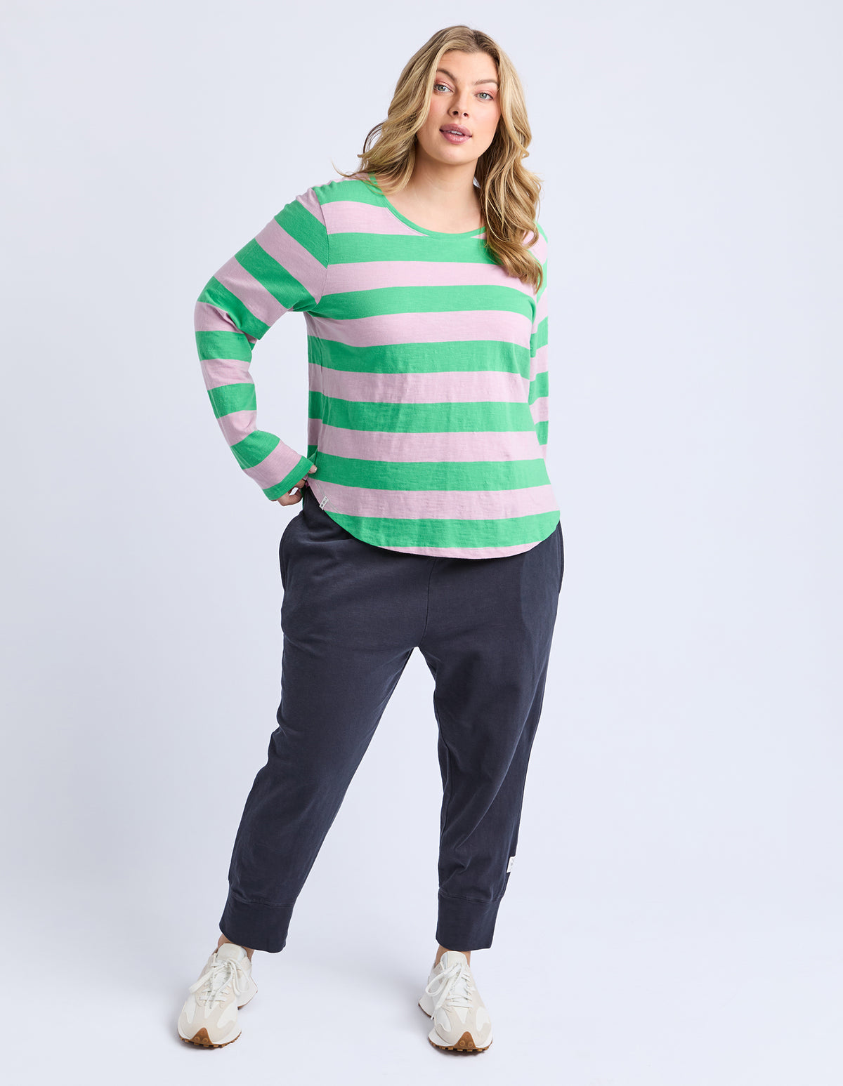 Spritz Stripe Long Sleeve Spring Green & Pink
