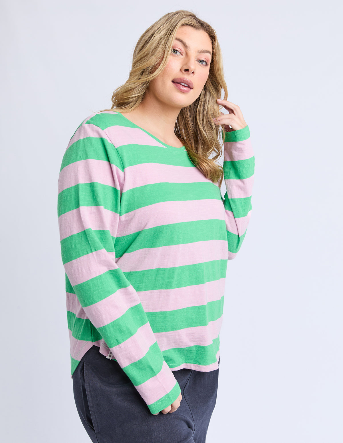 Spritz Stripe Long Sleeve Spring Green & Pink