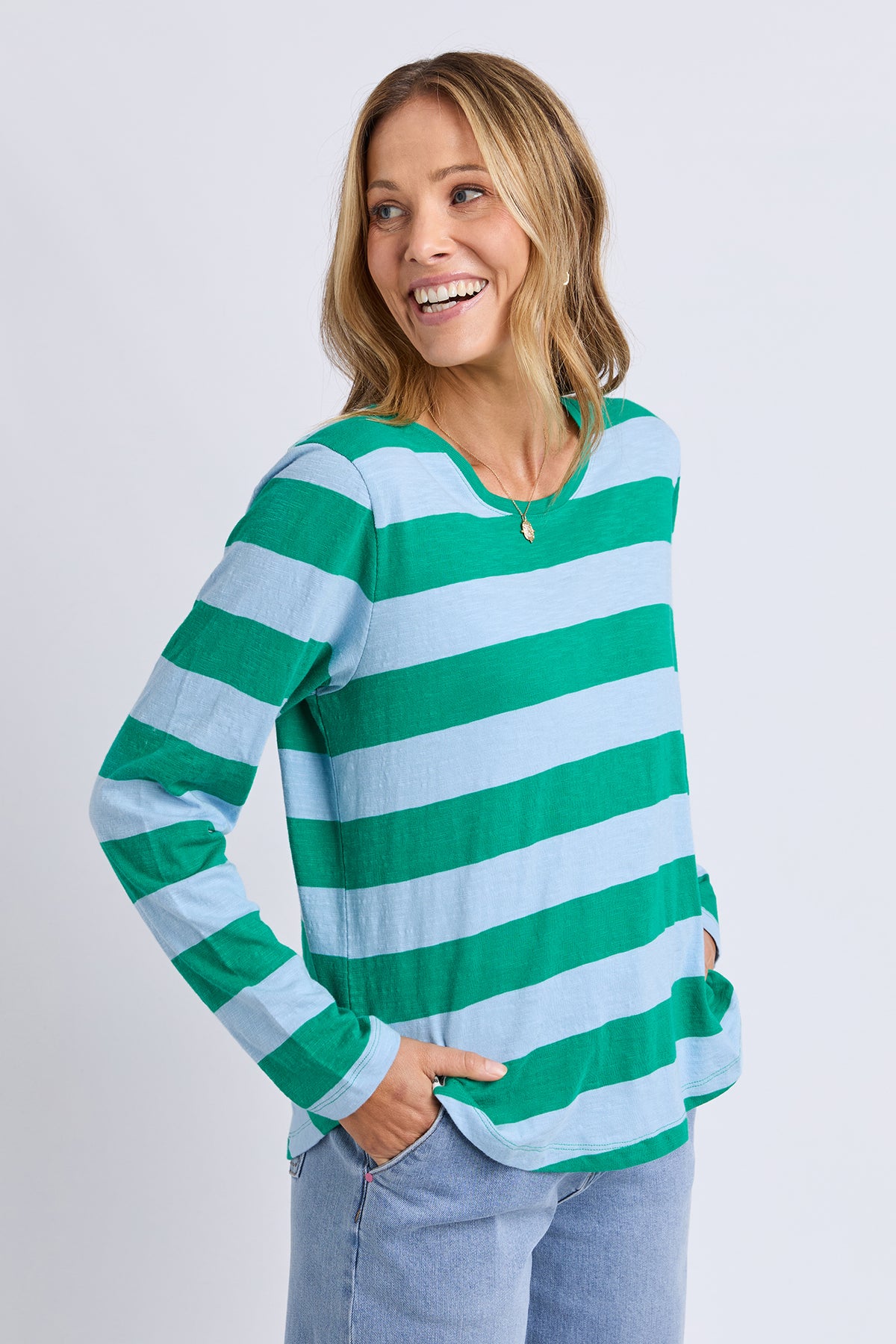 Spritz Stripe Long Sleeve Tee Turquoise/Light Blue