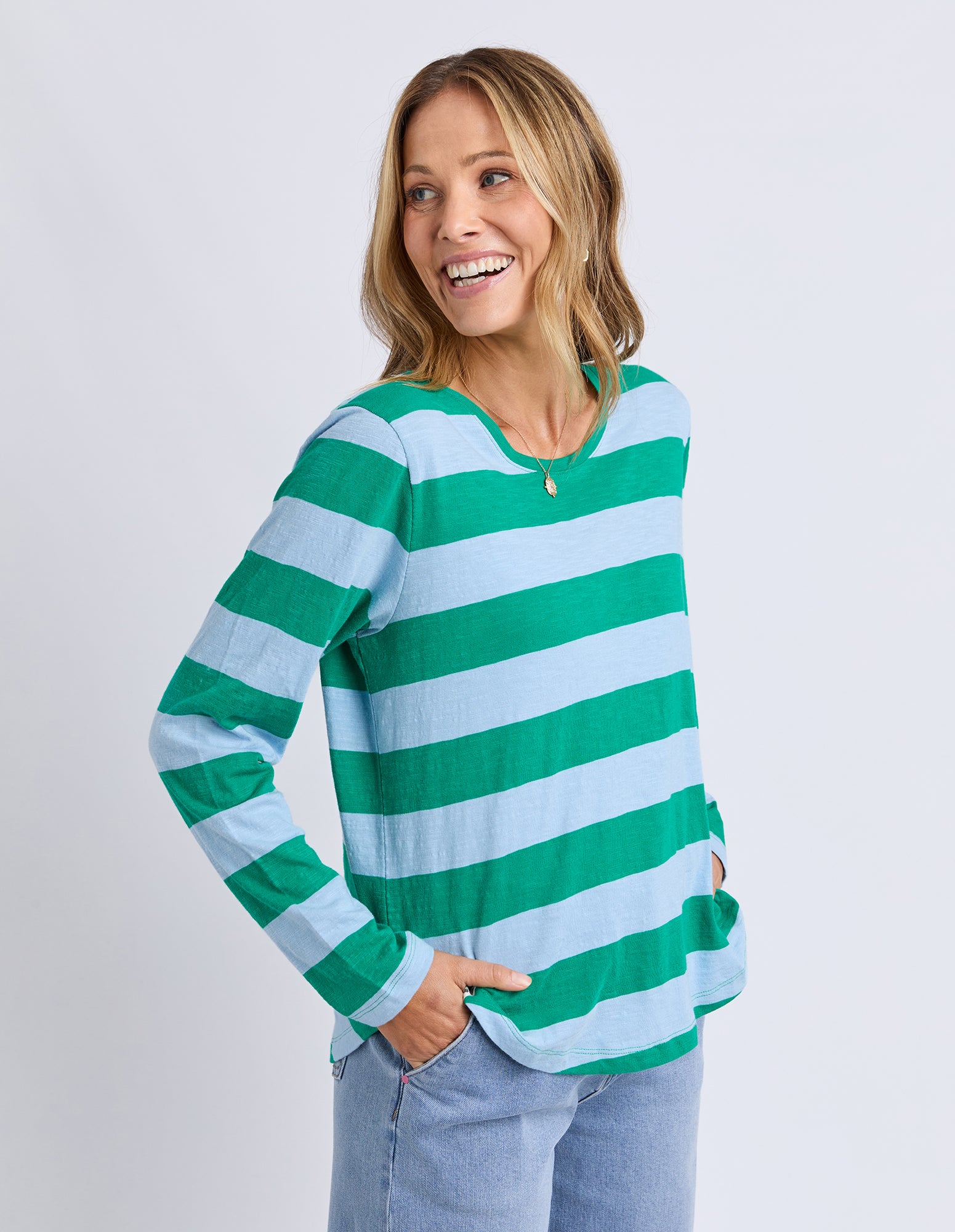 Spritz Stripe Long Sleeve Tee Turquoise/Light Blue