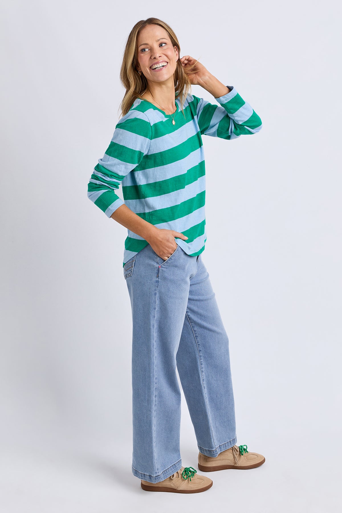 Spritz Stripe Long Sleeve Tee Turquoise/Light Blue