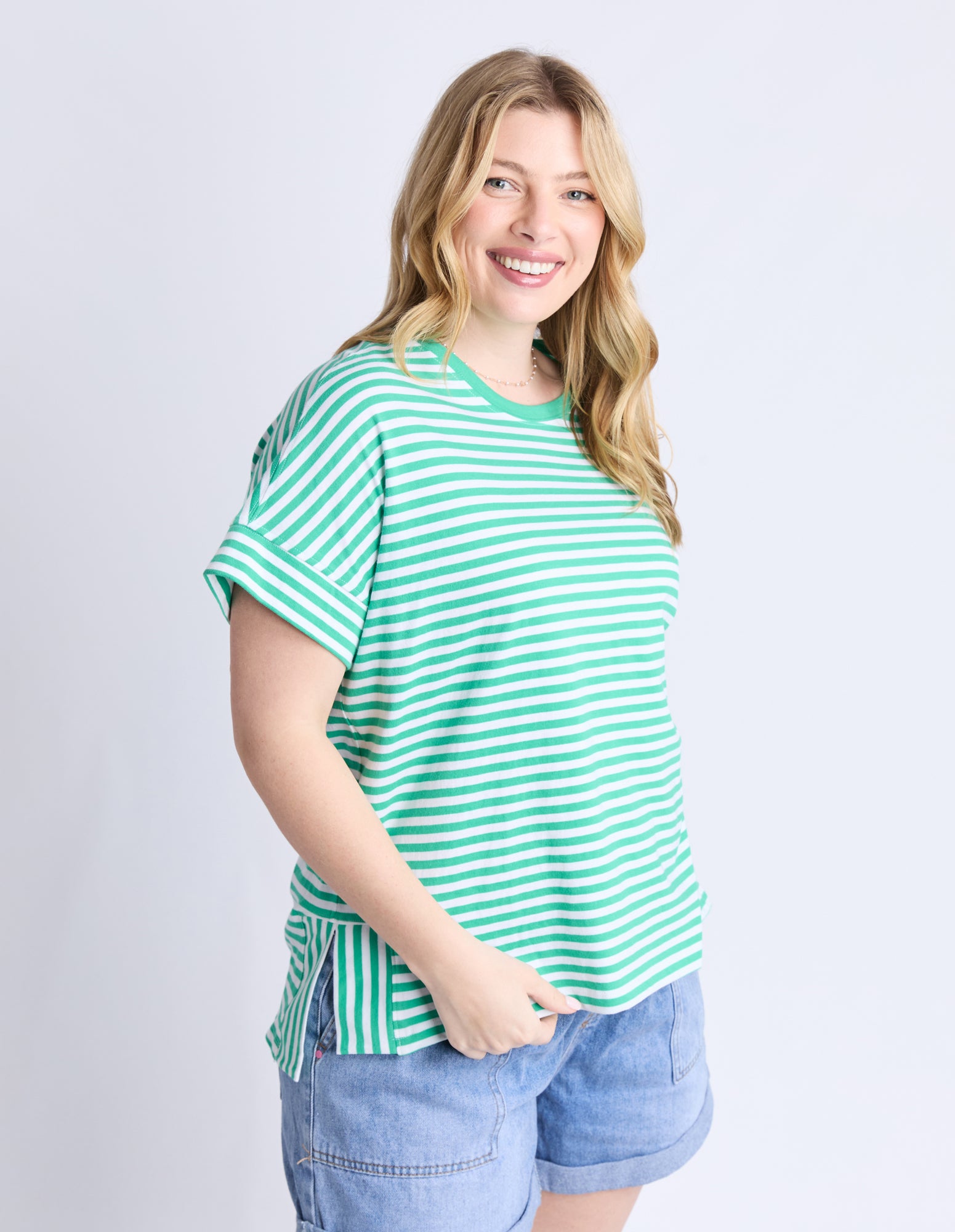 Yara Stripe Tee Green/White