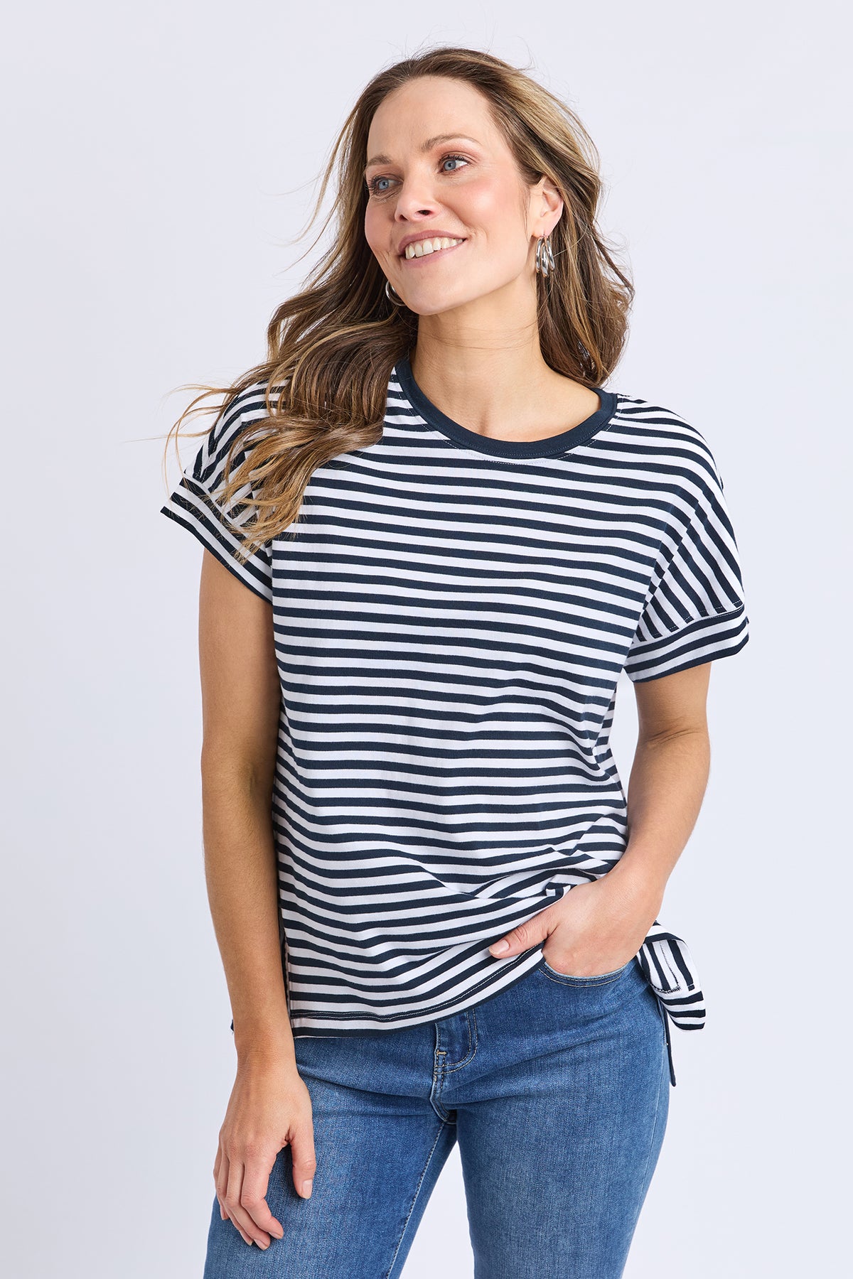 Yara Stripe Short Sleeve Tee Navy & White