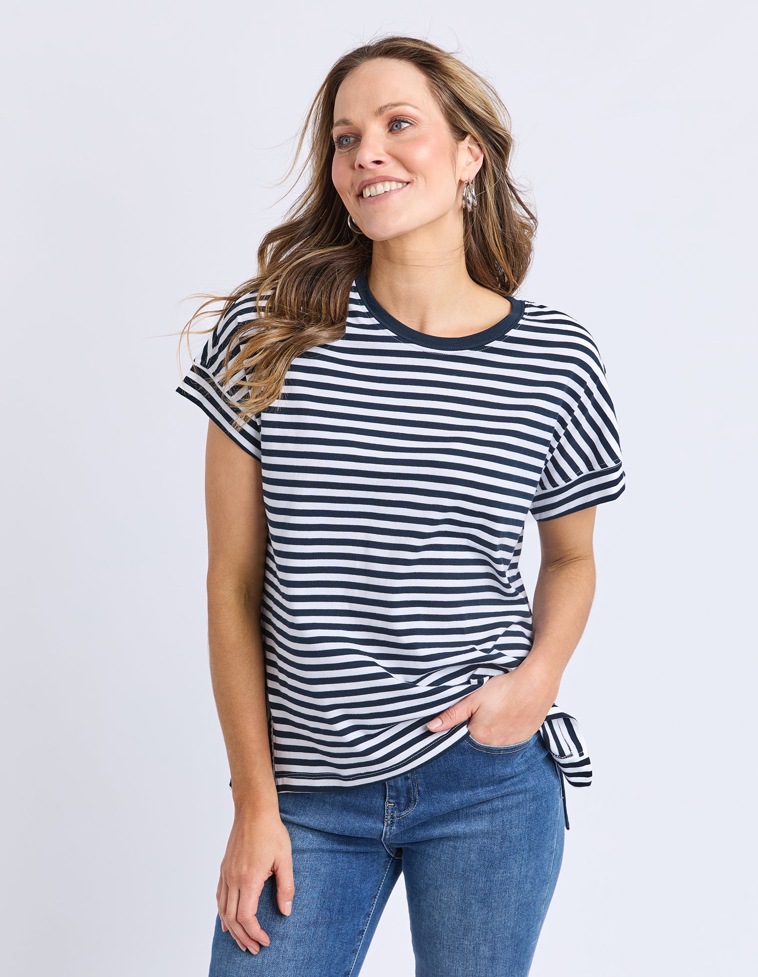Yara Stripe Short Sleeve Tee Navy & White