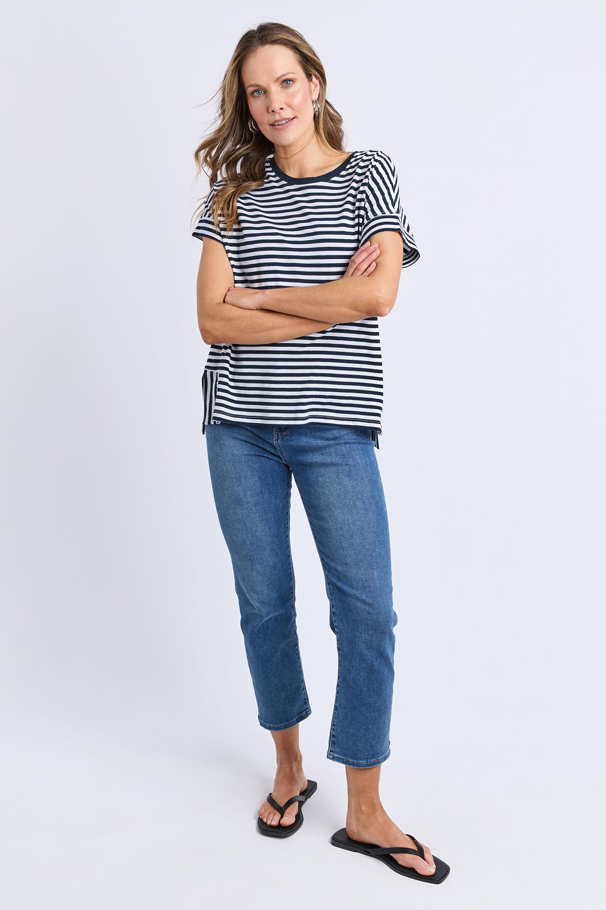 Yara Stripe Short Sleeve Tee Navy & White
