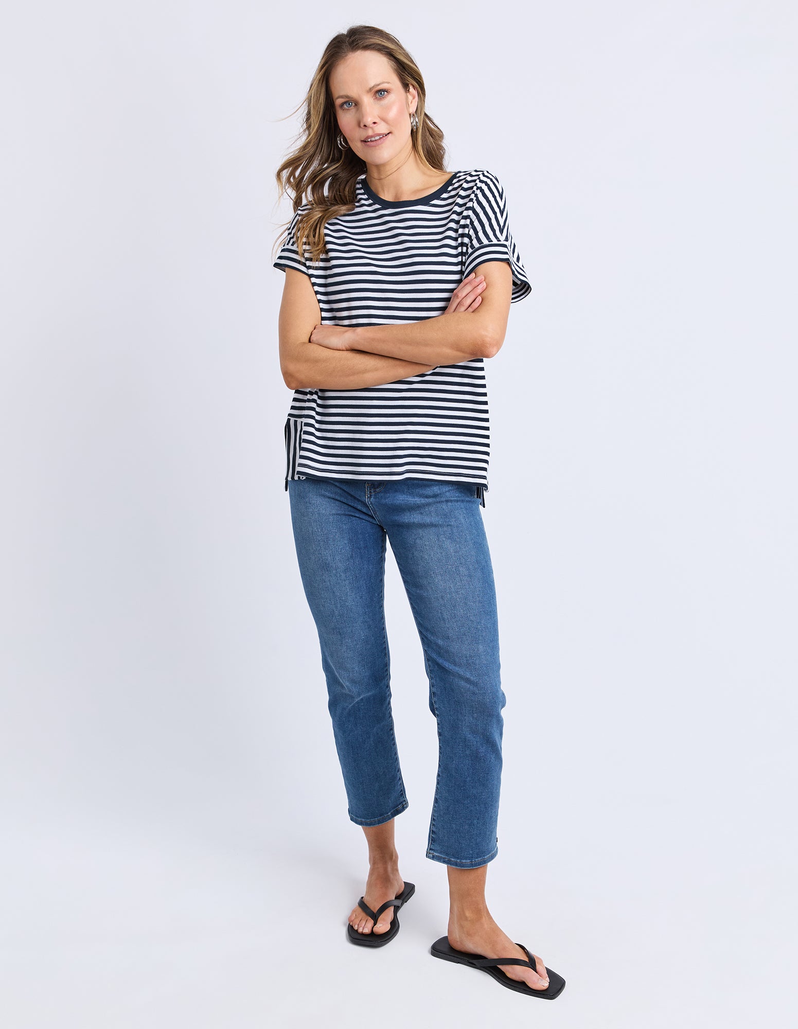 Yara Stripe Short Sleeve Tee Navy & White