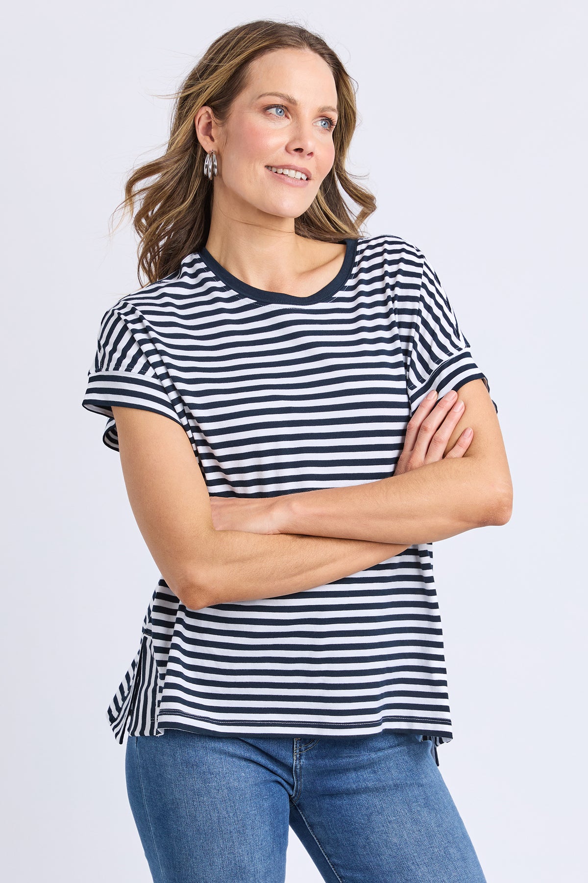 Yara Stripe Short Sleeve Tee Navy & White