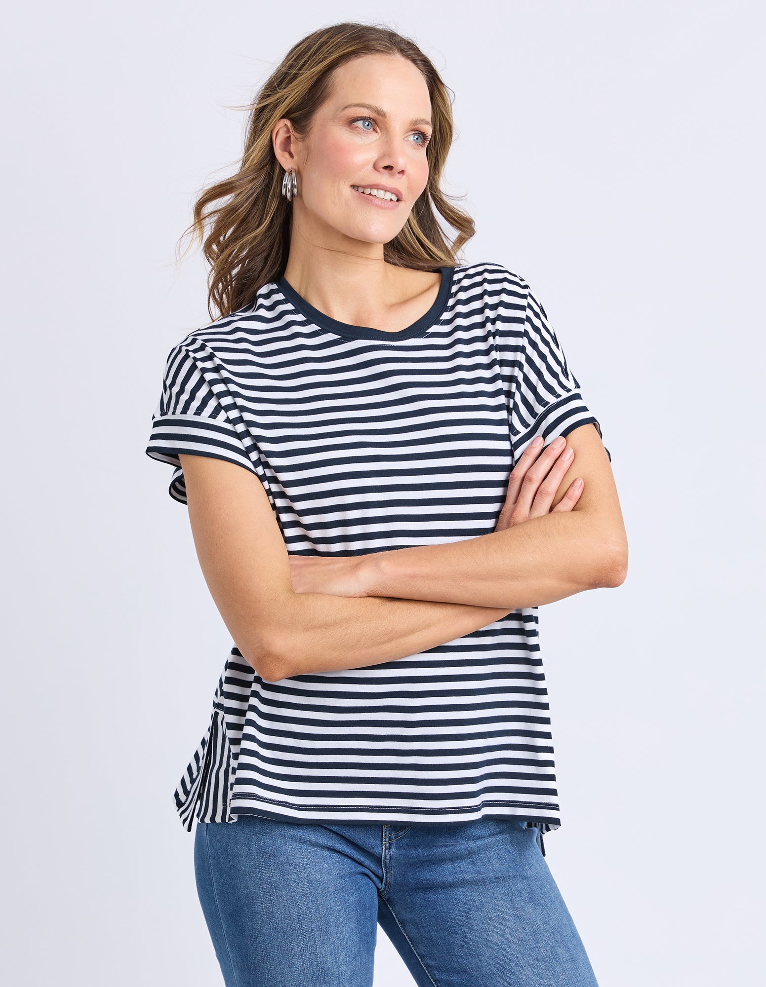 Yara Stripe Short Sleeve Tee Navy & White