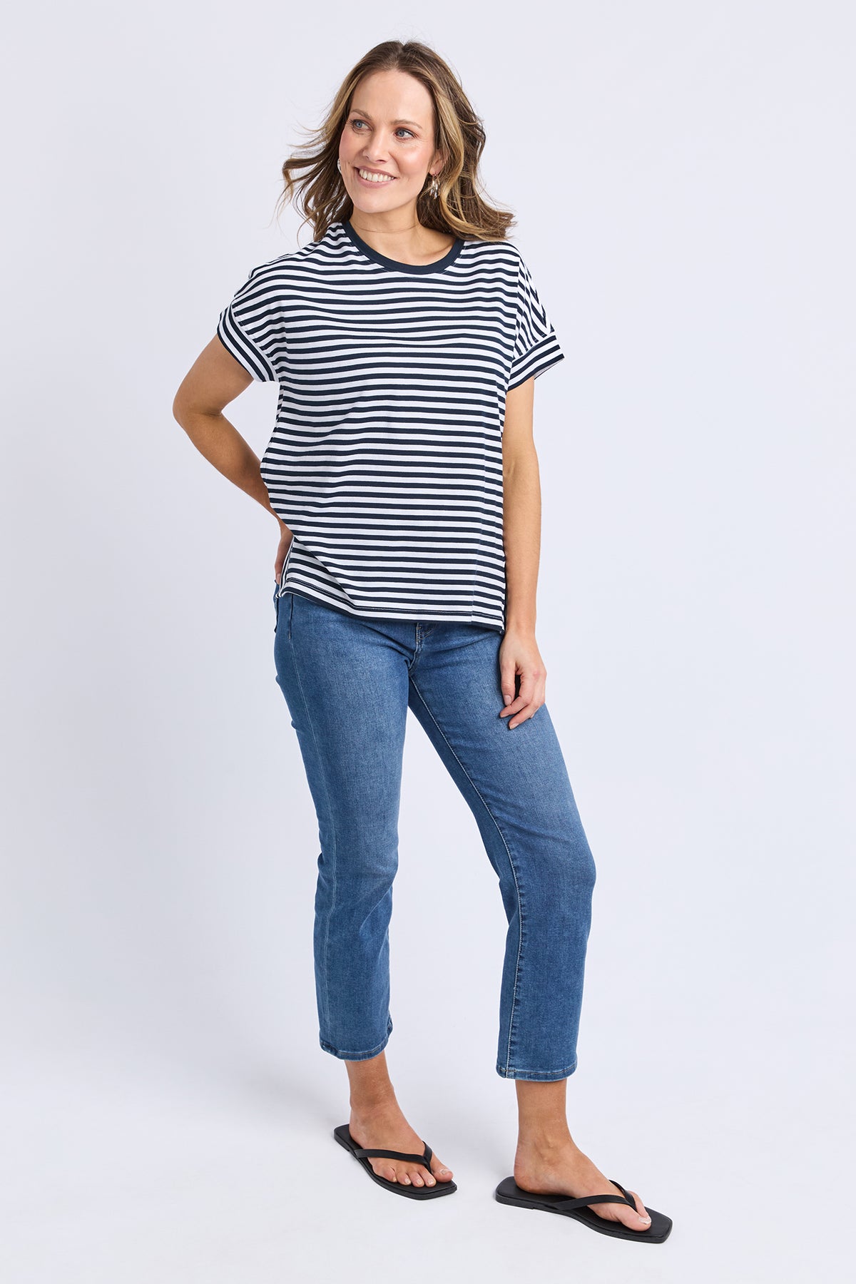 Yara Stripe Short Sleeve Tee Navy & White