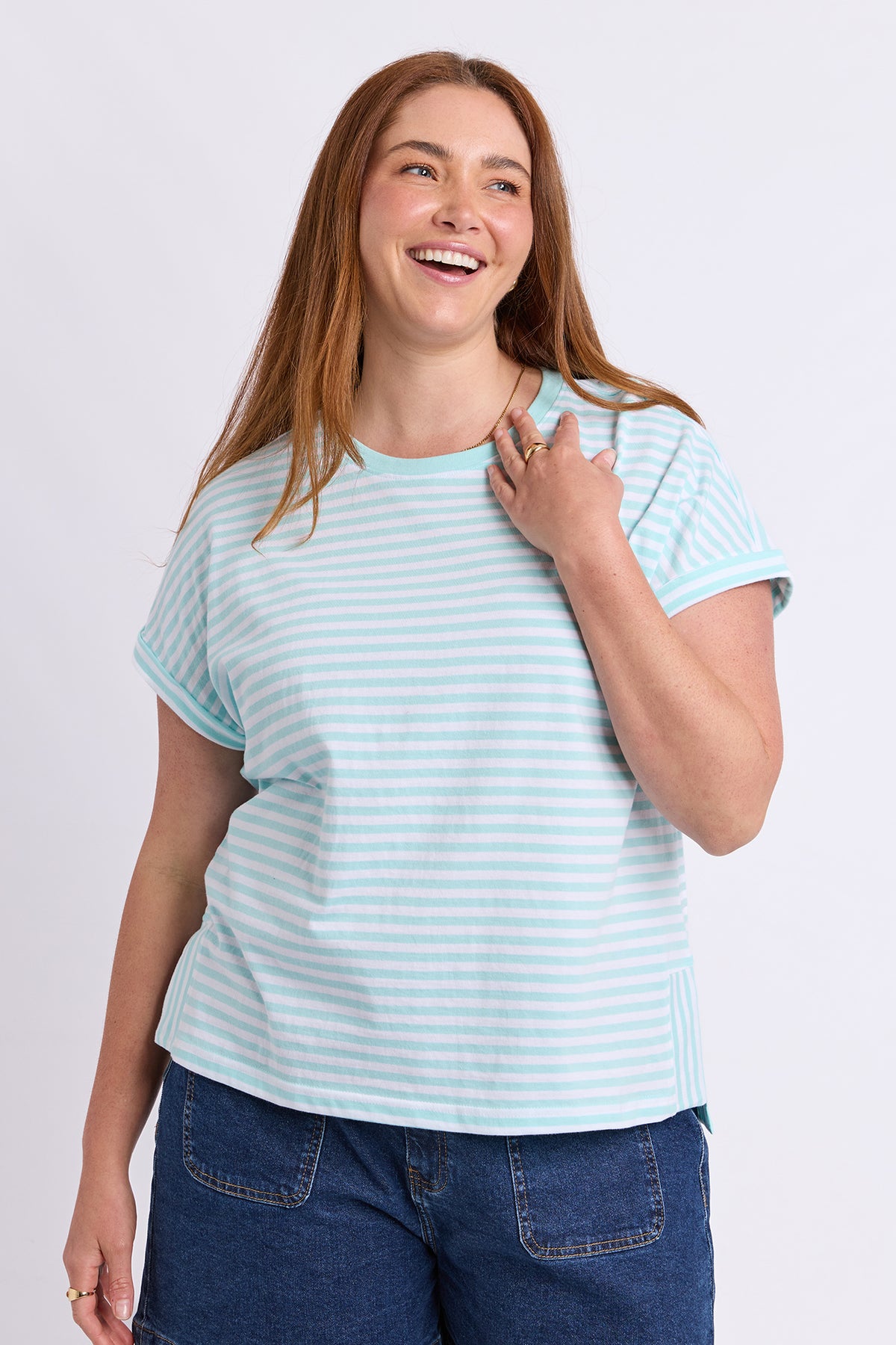 Yara Stripe Short Sleeve Tee Tonic Blue/White