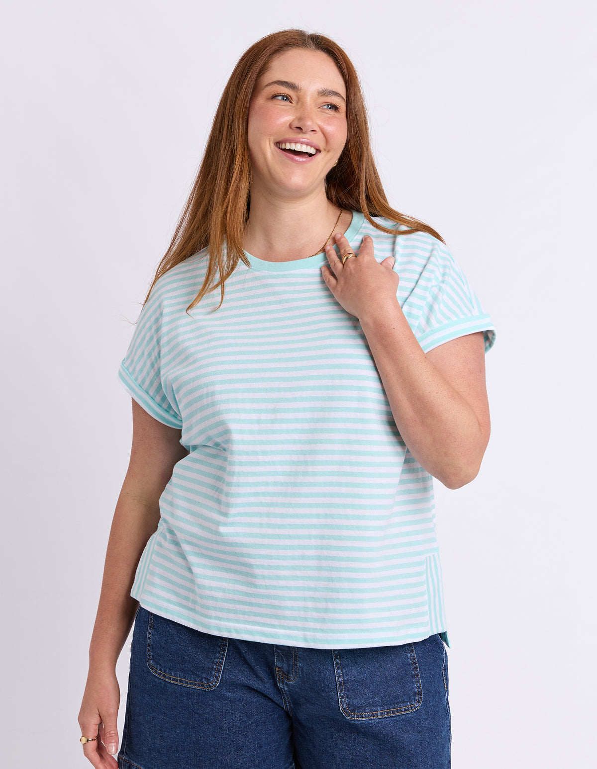 Yara Stripe Short Sleeve Tee Tonic Blue/White