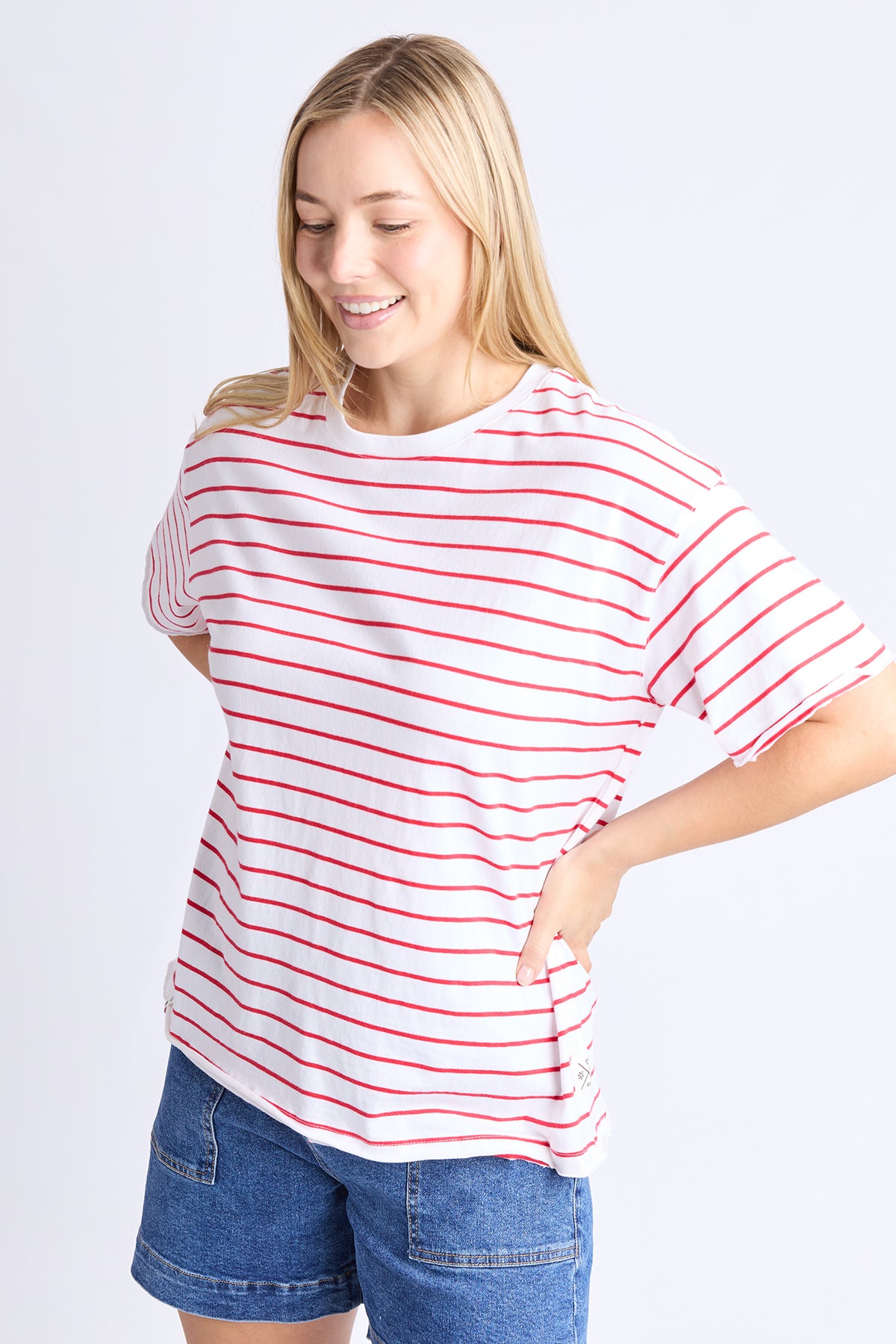 Winona Stripe Short Sleeve Tee Bittersweet & White
