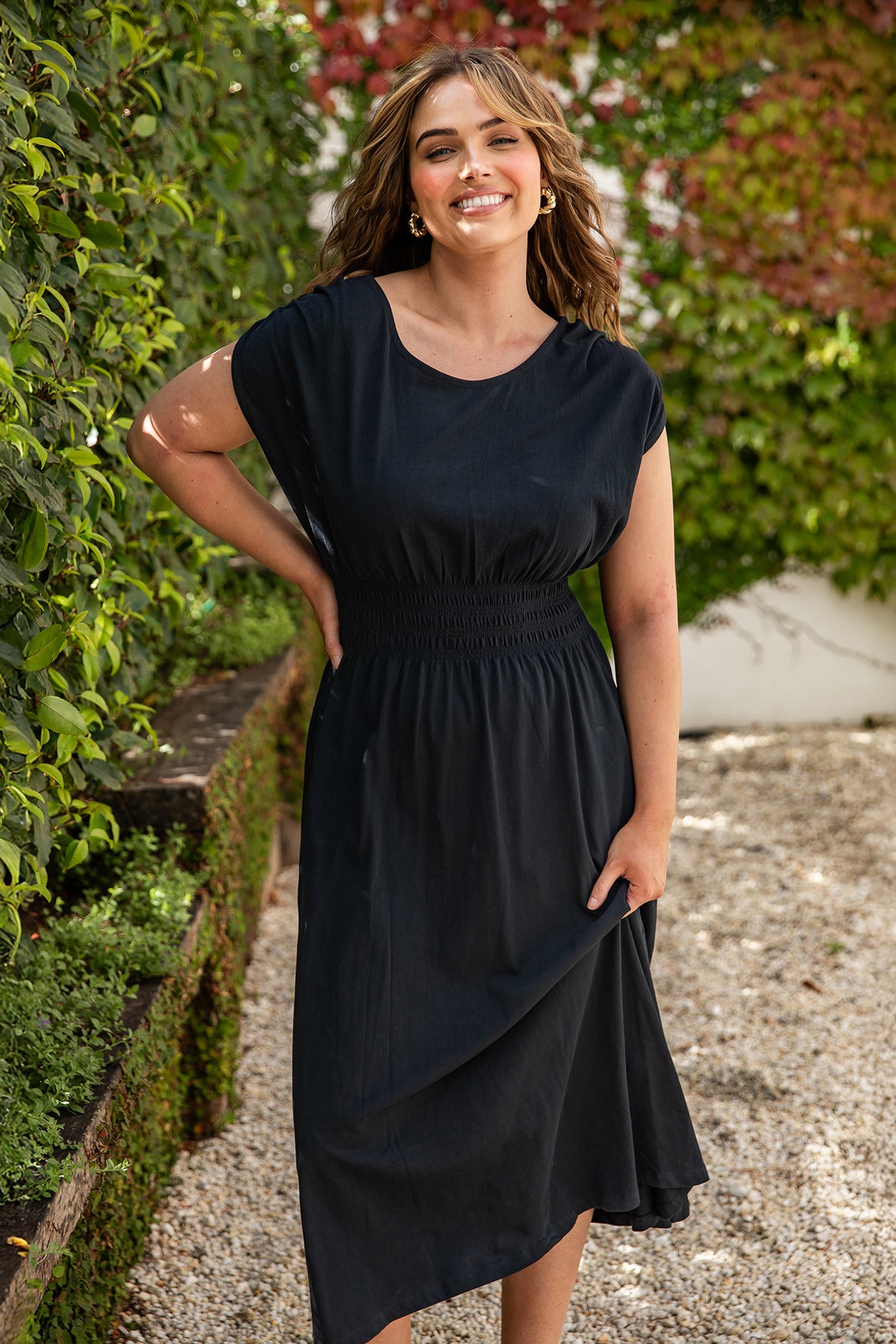 midi dress with sleeves australia Double Sleeve Midi Dress ELLEE THE LABEL