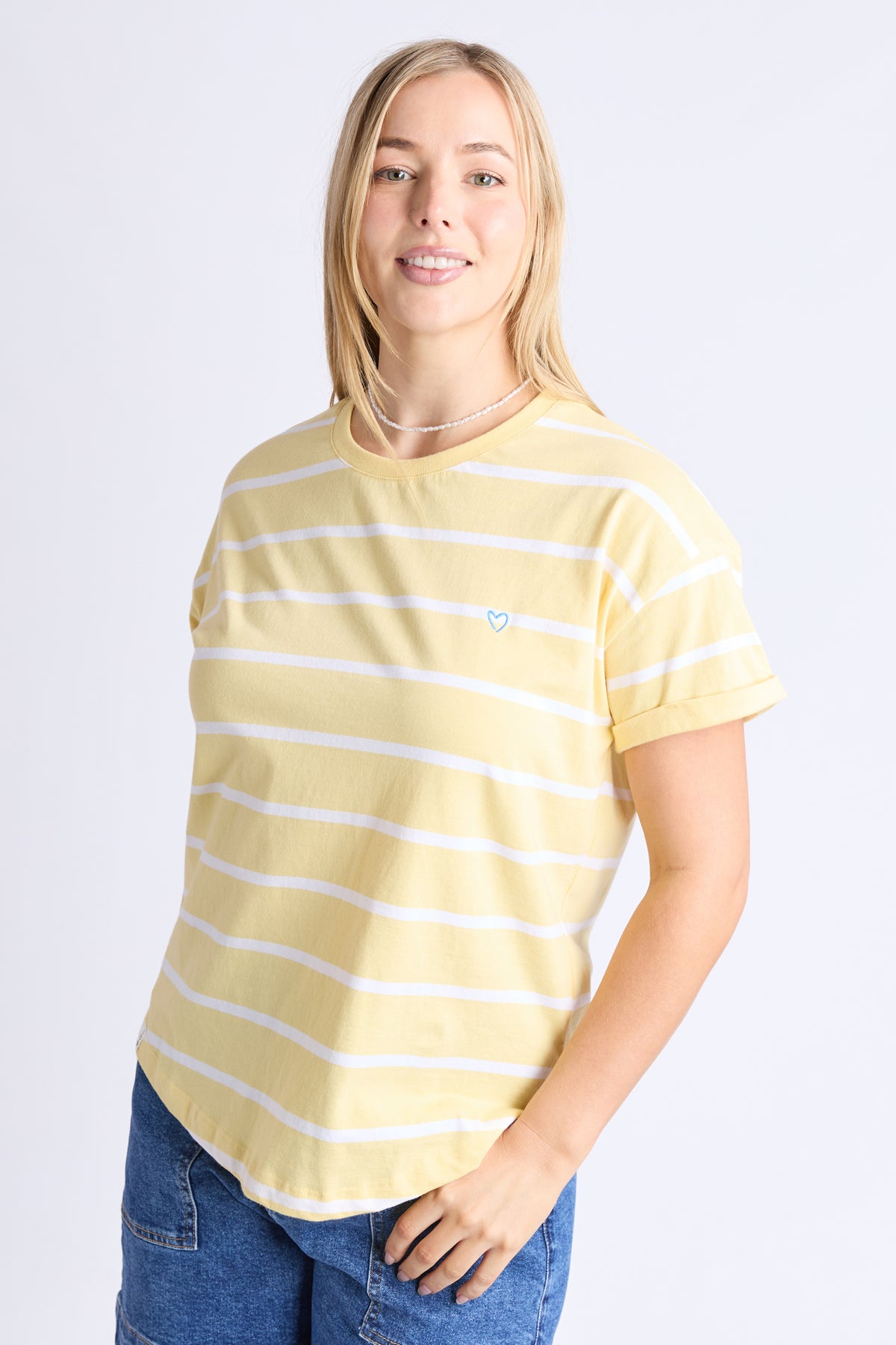 Halli Short Sleeve Tee Banana and White Stripe